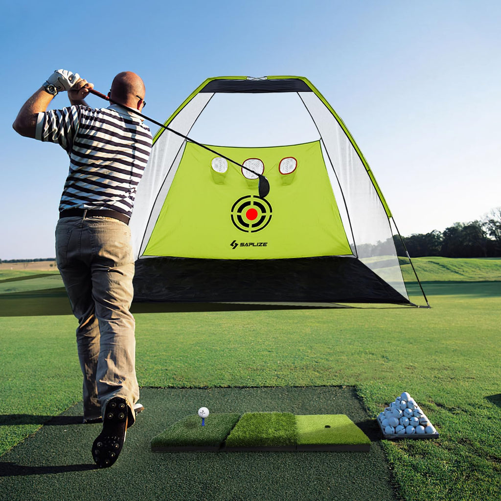 SAPLIZE Foldable Heavy-Duty Golf Hitting Mat with 10mm EVA Backing for Indoor/Outdoor Swing & Chipping, Golf Accessories & Gift for Men & Women