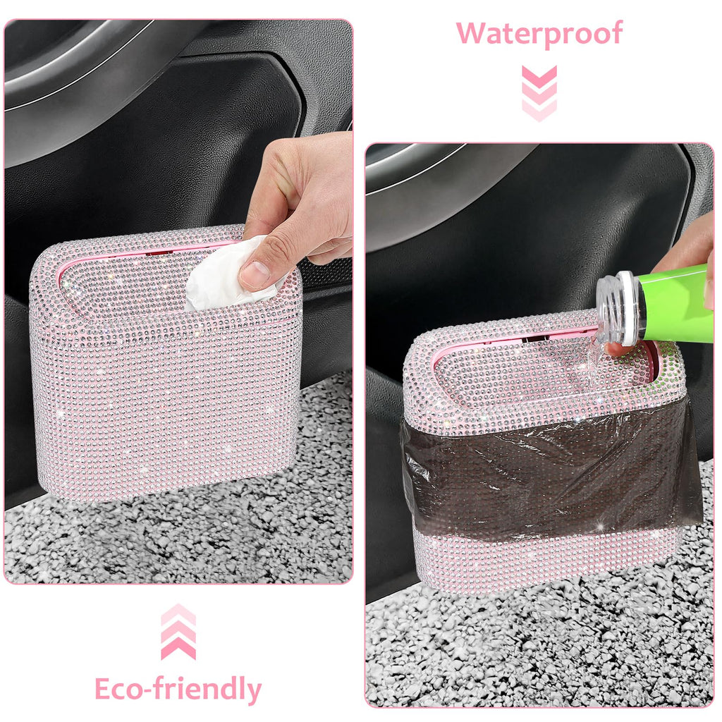 Accmor Car Trash Can with Lid, Mini Auto Dustbin Garbage Organizer with 30 Pcs Plastic Trash Bag, Automotive Garbage Container Bin for Vehicle, Home, Office