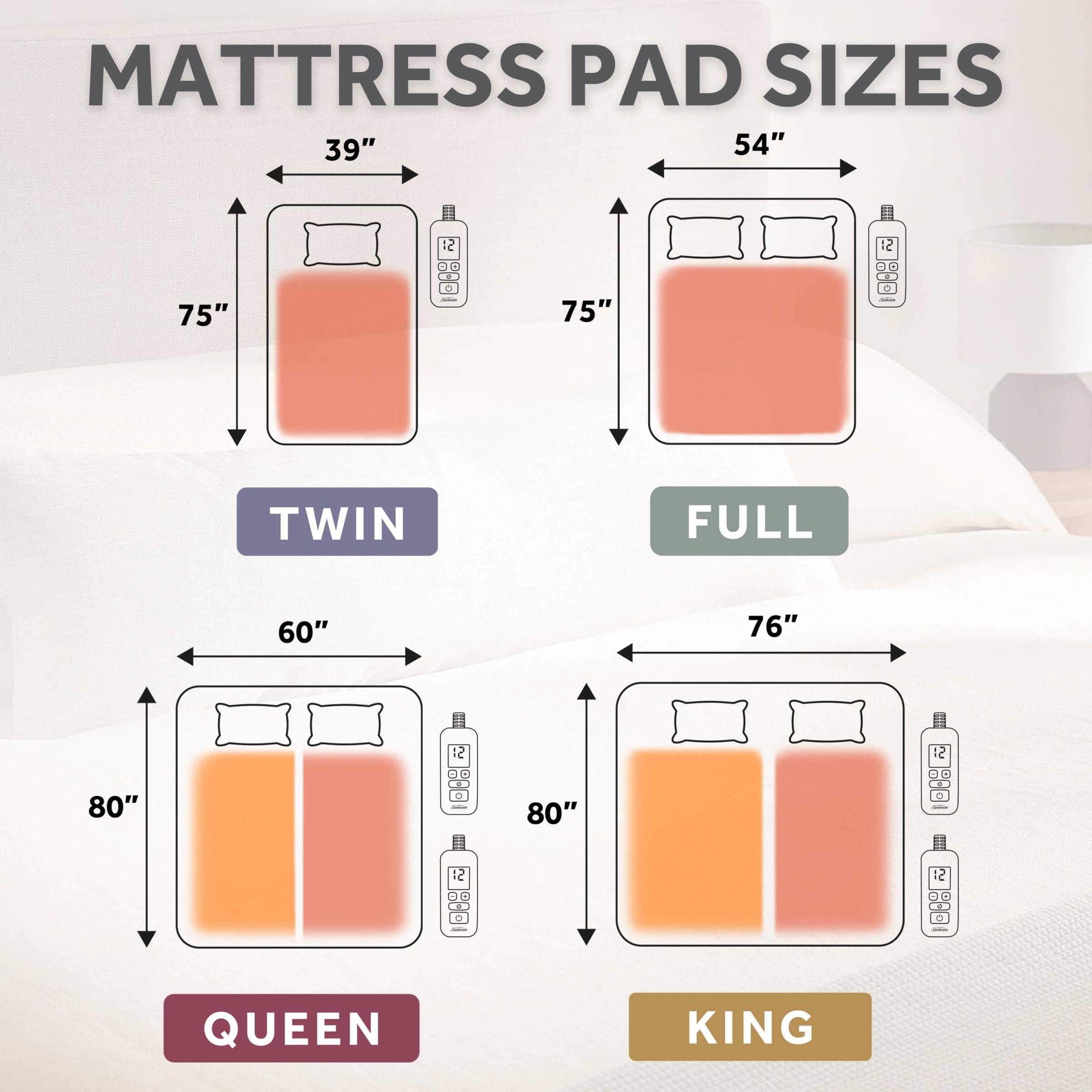 Sunbeam Restful Quilted Water Resistant Heated Mattress Pad - Full White