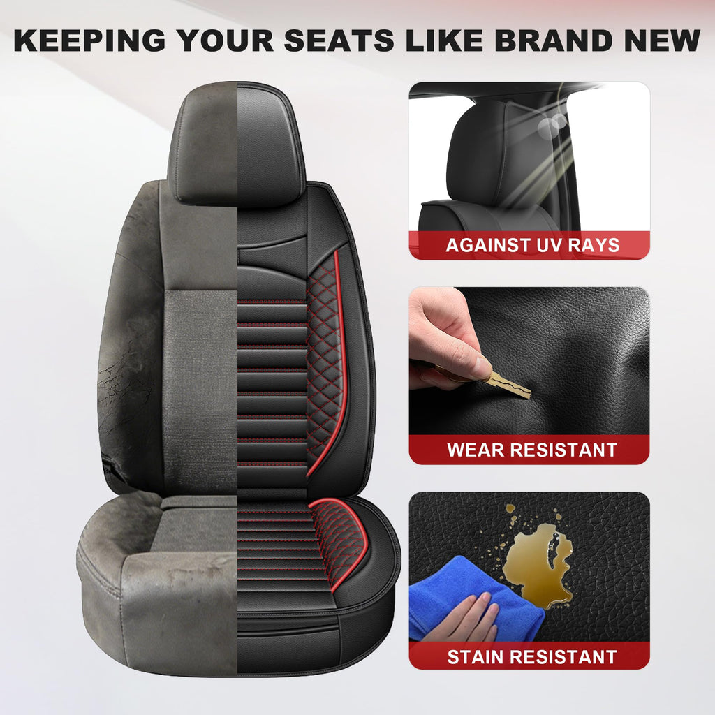 AOMSAZTO Seat Covers Fit for Ford F150 : 2009-2024 2025 2026 - F250/F350/F450 2017-2024 2025 2026 Truck Pick-up Front Car Seat Covers Faux Leather(Blackline, 2PCS Front)