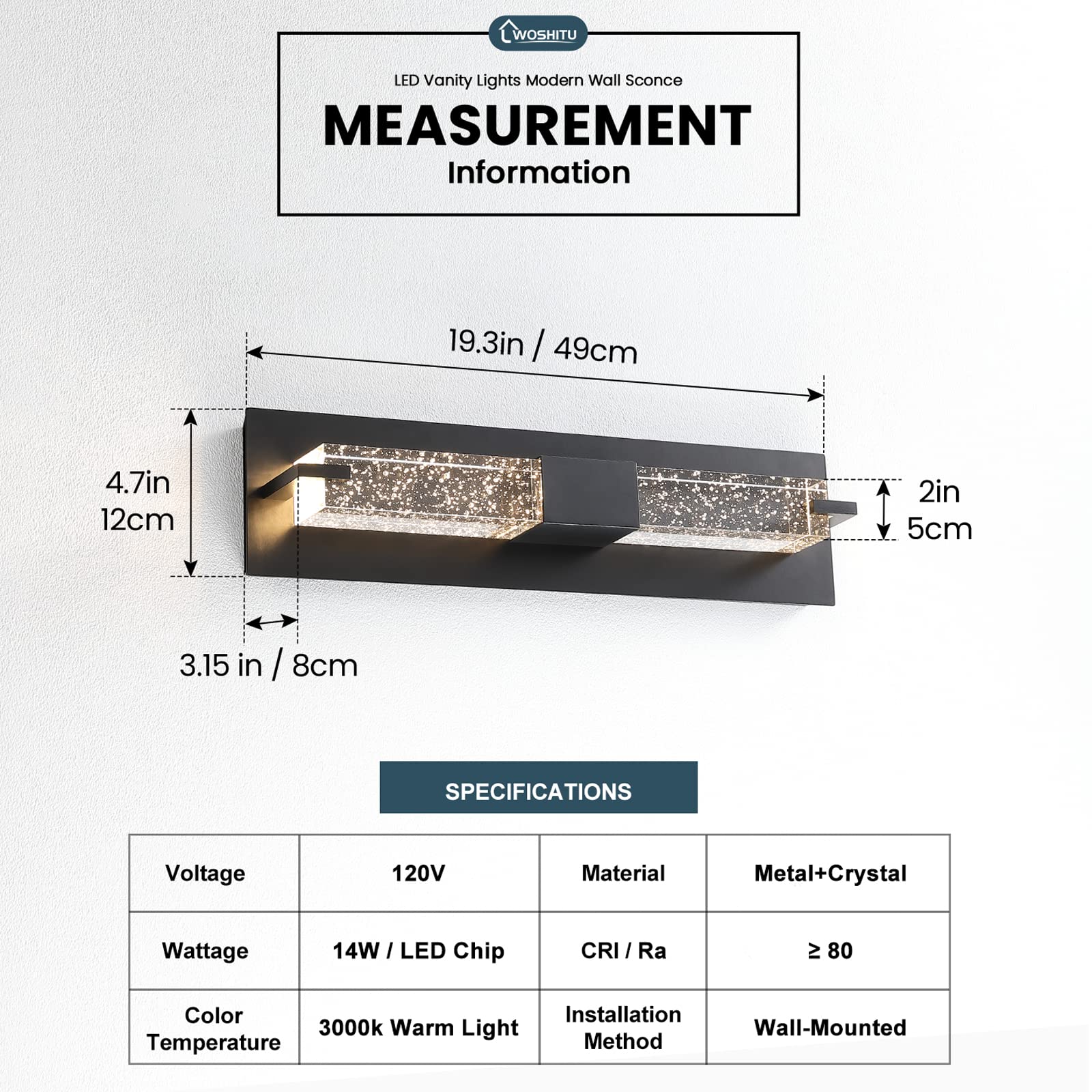 WOSHITU LED Wall Sconce Light: 11 Inch Gold Modern Sconces Wall Lighting 3000K Dimmable Crystal Wall Lamps Indoor Bathroom Sconce Wall Mount Light Fixtures for Living Room/Bedroom/Hallway
