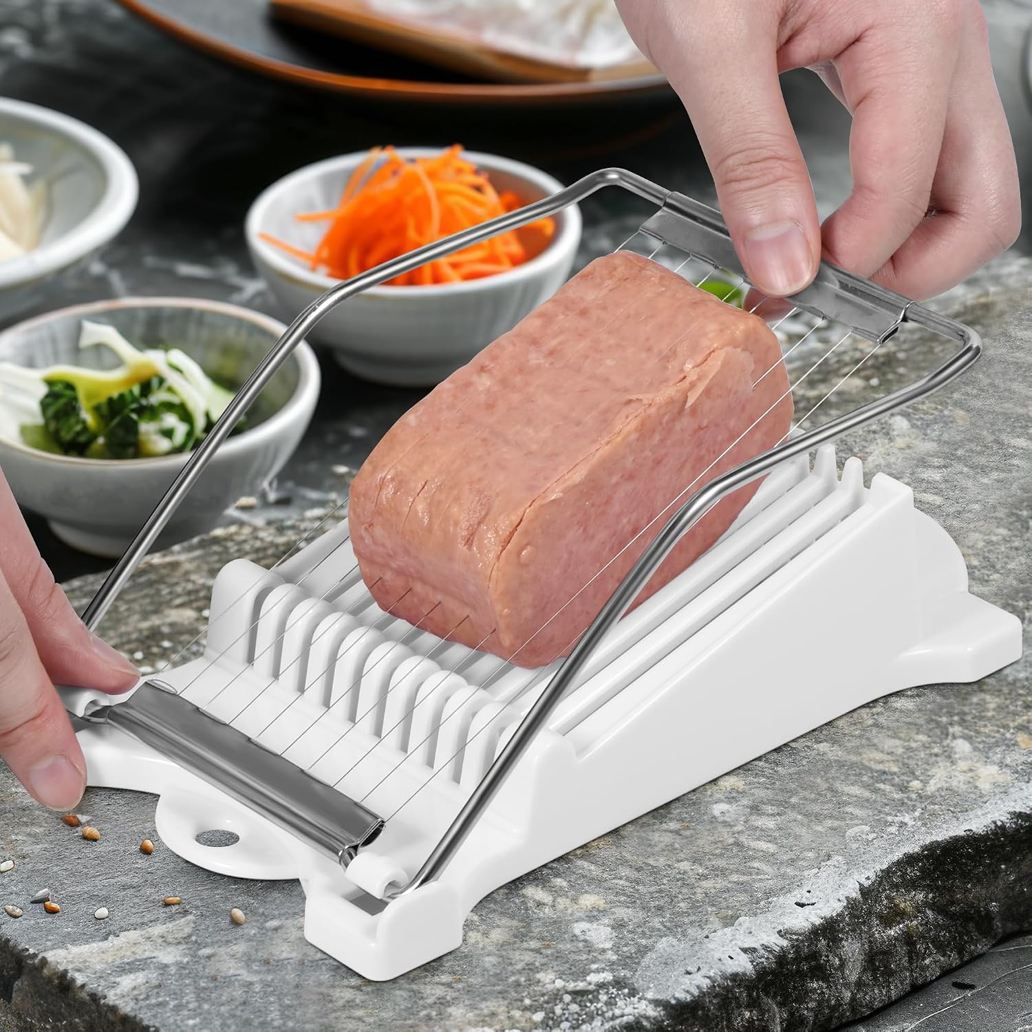 3-Piece Clear Musubi Maker Kit with Luncheon Meat Slicer - Non-Stick Onigiri Press Mold, BPA-Free Sushi Mold for Hawaiian Musubi