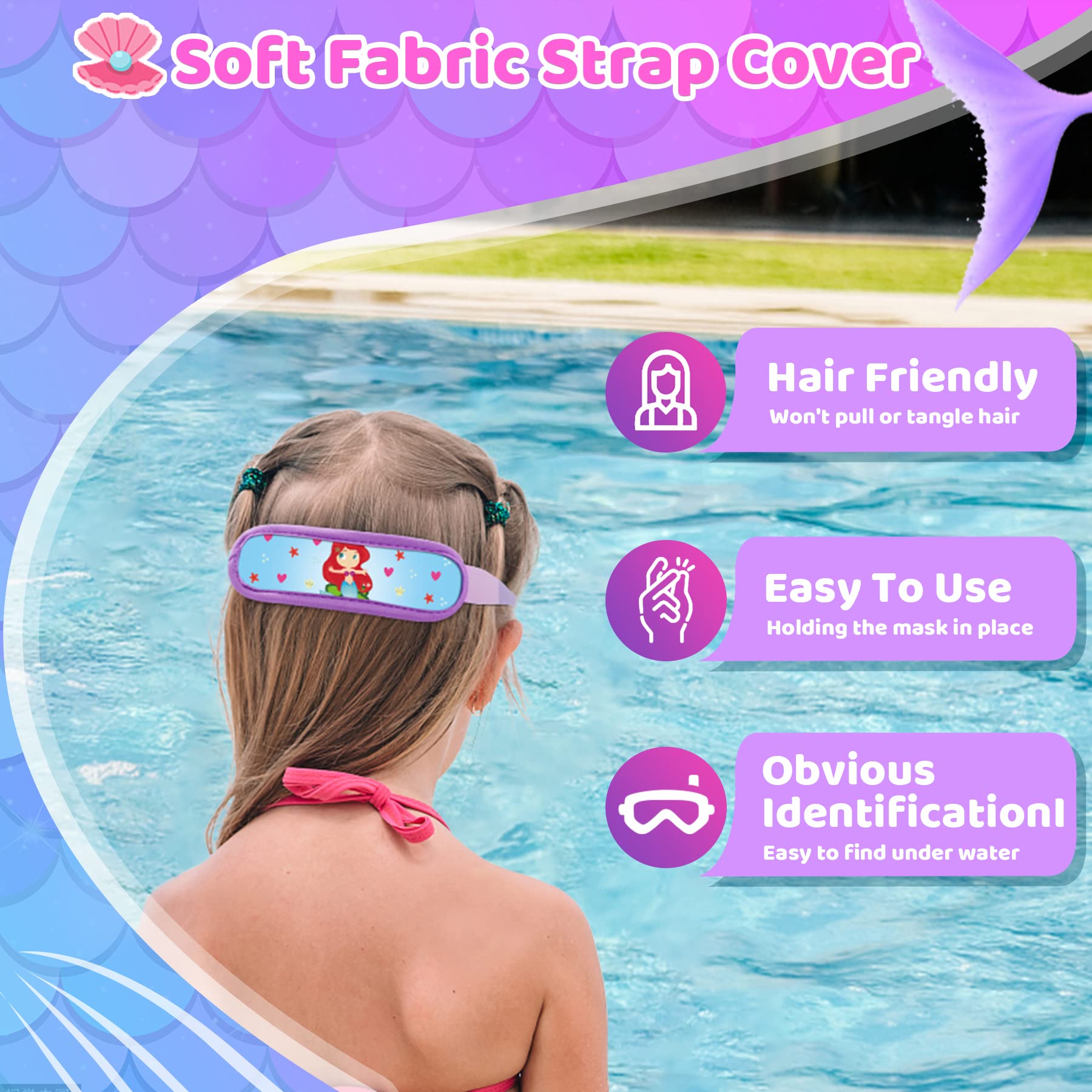 Vvinca Kids Swim Goggles with Fabric Strap No Tangle Pain-Free, Anti-Fog Swimming Pool Goggle No Leak for Toddlers Girls Boys