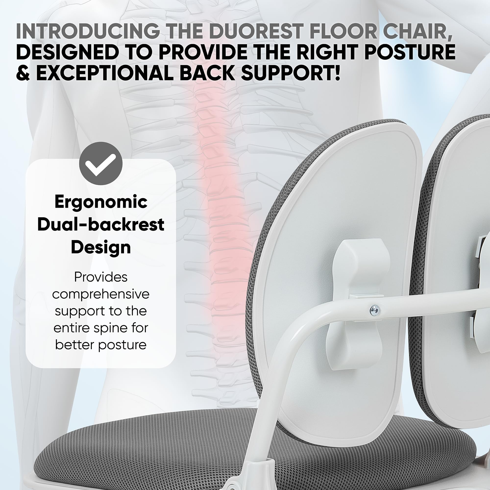【Premium Dual-Backrests】 Made in Korea Ergonomic Floor Chair with Back Support - Meditation Chair, Floor Gaming Chair, Reading Chair, Floor Chairs for Adults, Foldable Chair (Black Leather)
