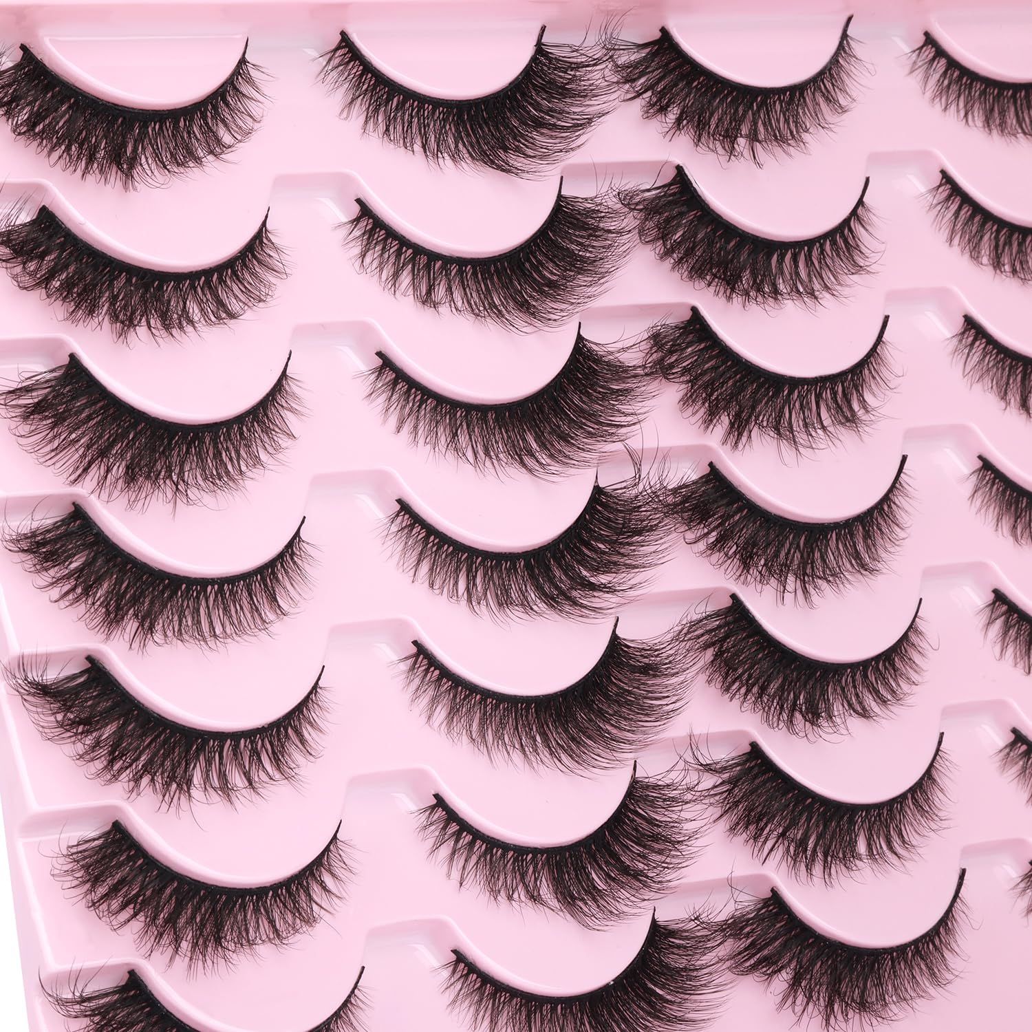 False Lashes Natural Look Wispy Eyelashes Manga Korean Spiky 16mm Short Faux Mink Eyelashes Cat Eye Natural Fake Eyelashes Strip Lashes Pack 14 Pairs