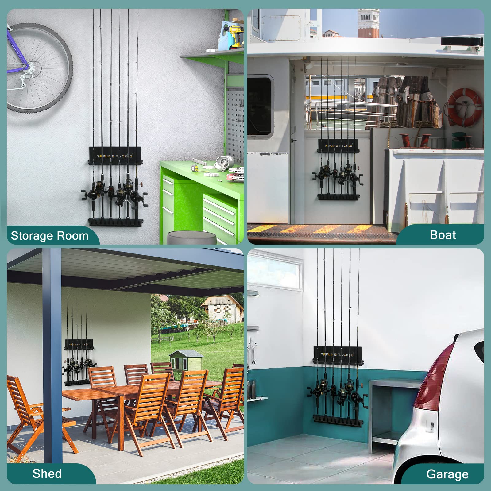 2 Set Vertical Fishing Rod Holders for Garage, Wall Mounted Fishing Pole Holders, Fishing Rod Rack for Storage 12 Rods