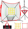 ZONLOLO 6x6ft Portable Baseball & Softball Net for Hitting，Pitching and Throwing, with Sturdy Bow Frame,Battting Tee,Ball Caddy and 2 Strike Zones, Perfect Pitching net for Kids!
