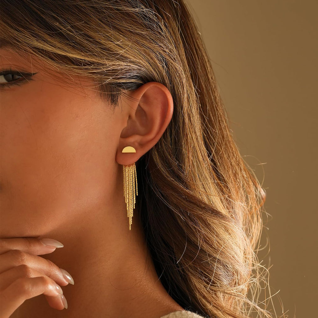 Gold Earrings for Women, 14K Gold Plated Tassel Dangle Earrings for Women Trendy Hypoallergenic Long Chain Earring Dainty Pearl Drop Earrings Elegant Wedding Earring Fashion Jewelry for Womens