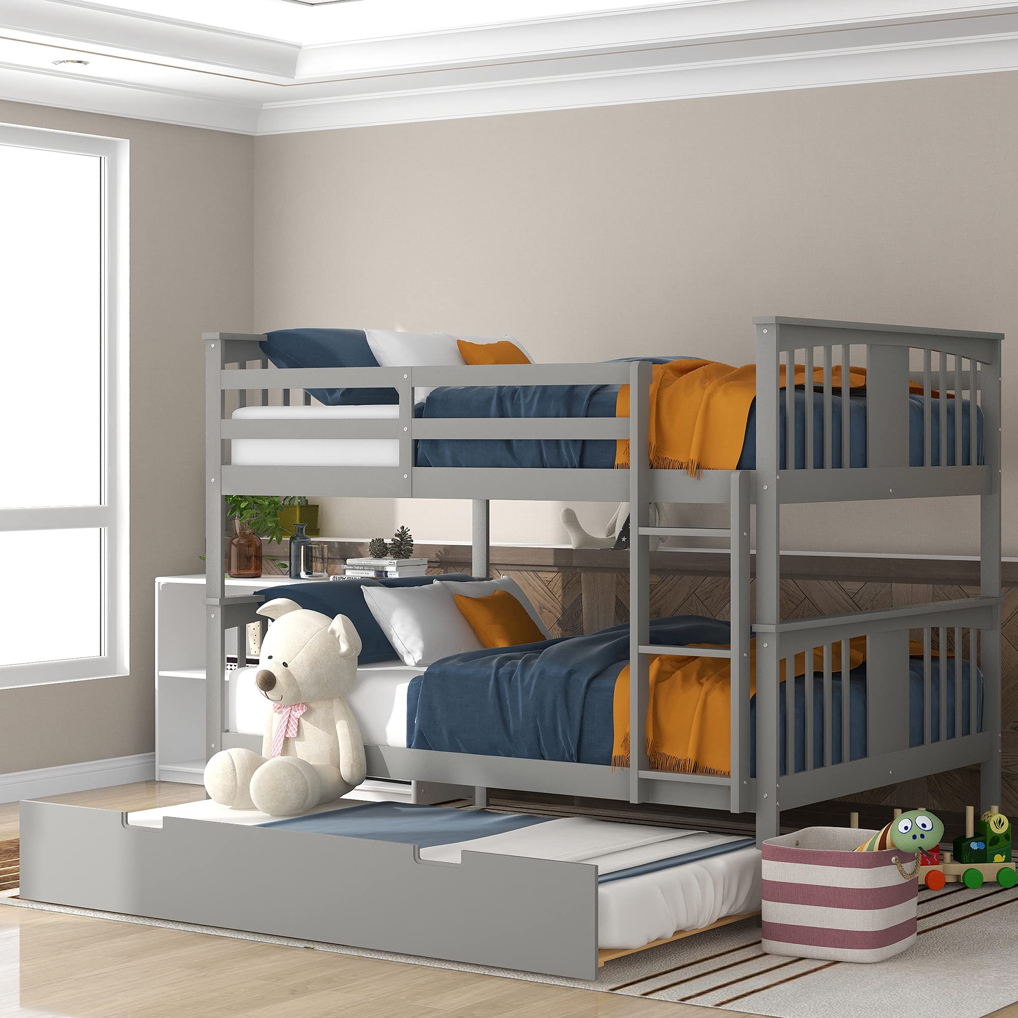 Merax Full Over Full Bunk Bed Convertible to Two Separate Beds, Solid Pine Wood Frame with Safety Guardrail & Headboard, Sturdy Durable Design, for Teens, Espresso
