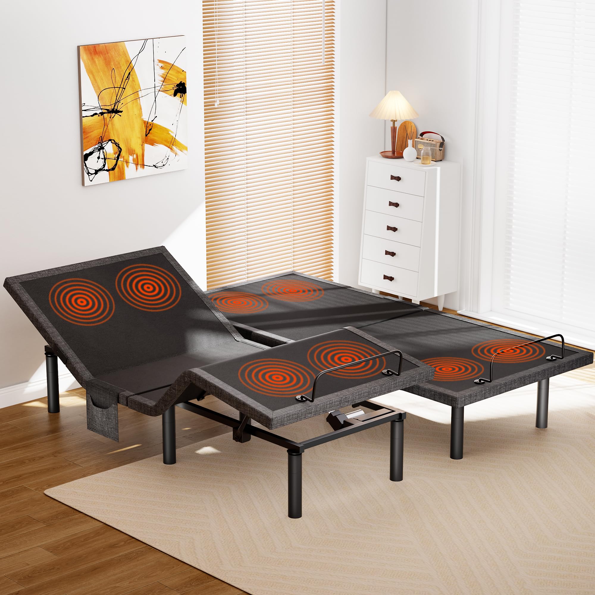 AMADA HOMEFURNISHING Adjustable Bed Frame with Massage, App-Controlled Twin XL Adjustable Bed Base with 4 USB Ports & Under-Bed LED Light, Wireless Electric Bed Frame, 4 Height Options, TXL2