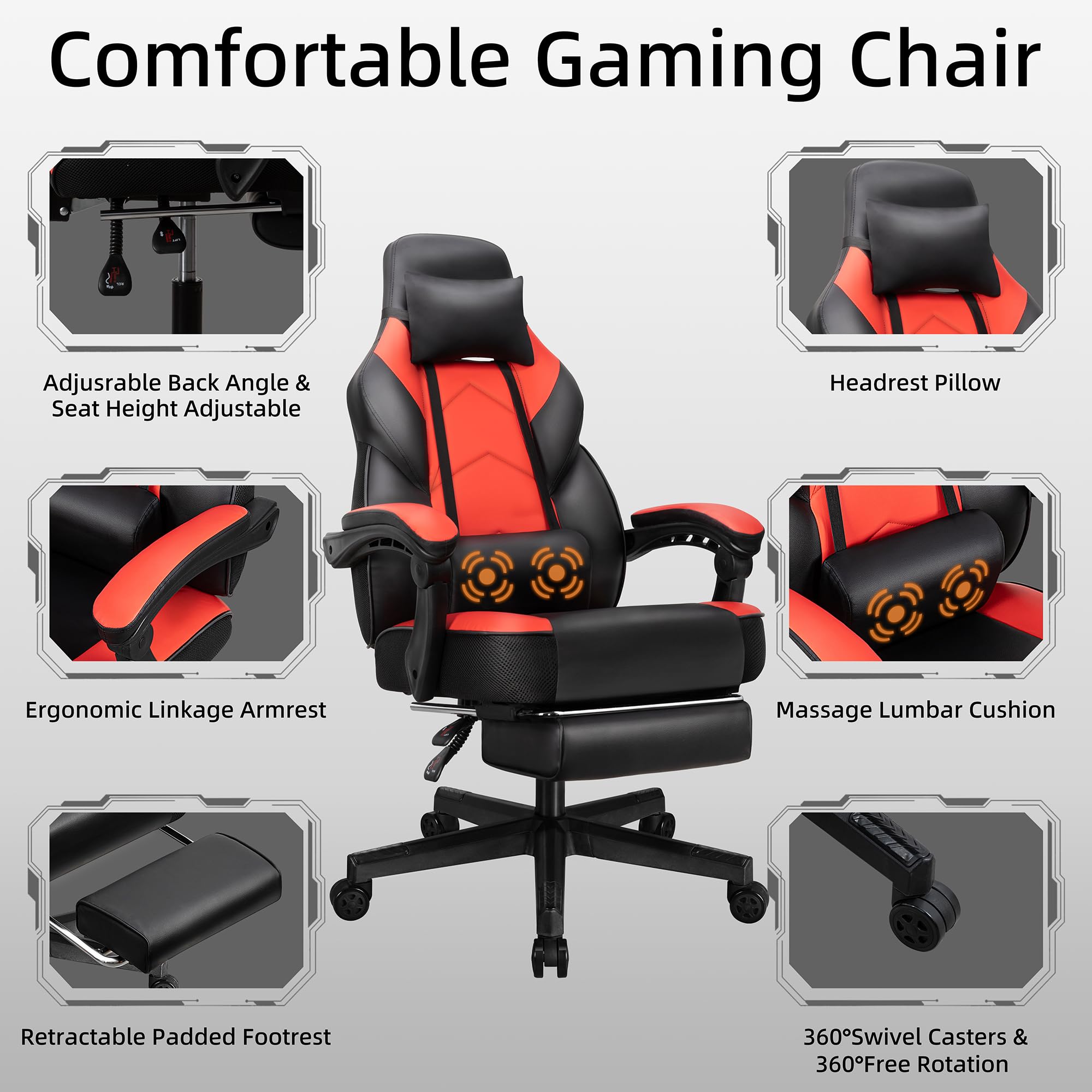 Shintenchi Gaming Chair,Video Game Chair with footrest and Massage Lumbar Support,Height Adjustable Game Chair with 360°Swivel Seat Ergonomic Computer Chair with Headrest for Office or Gaming(Blue)