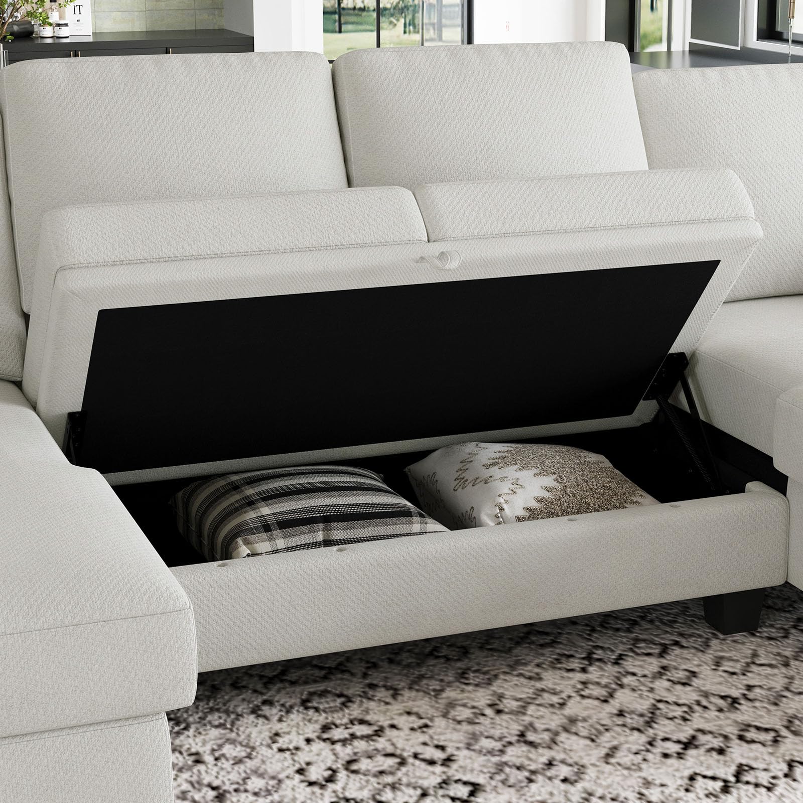 Belffin Modular Sectional Sleeper Sofa Bed with Storage Chaise L Shaped Sectional Couches for Living Room Armrest with Cup Holder. White Couch