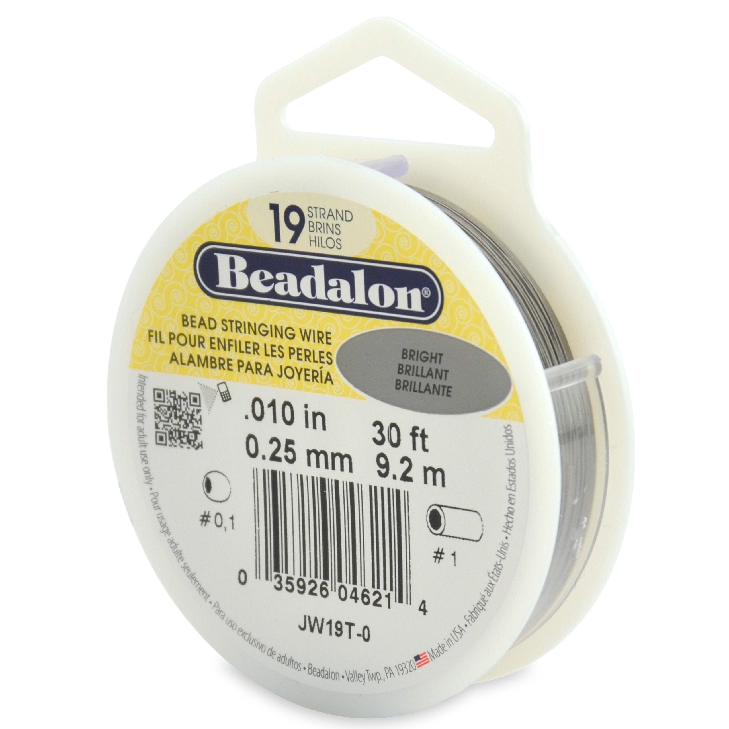 Beadalon 19 Strand Stainless Steel Bead Stringing Wire, .010 in / 0.25 mm, Bright, 100 ft / 31 m