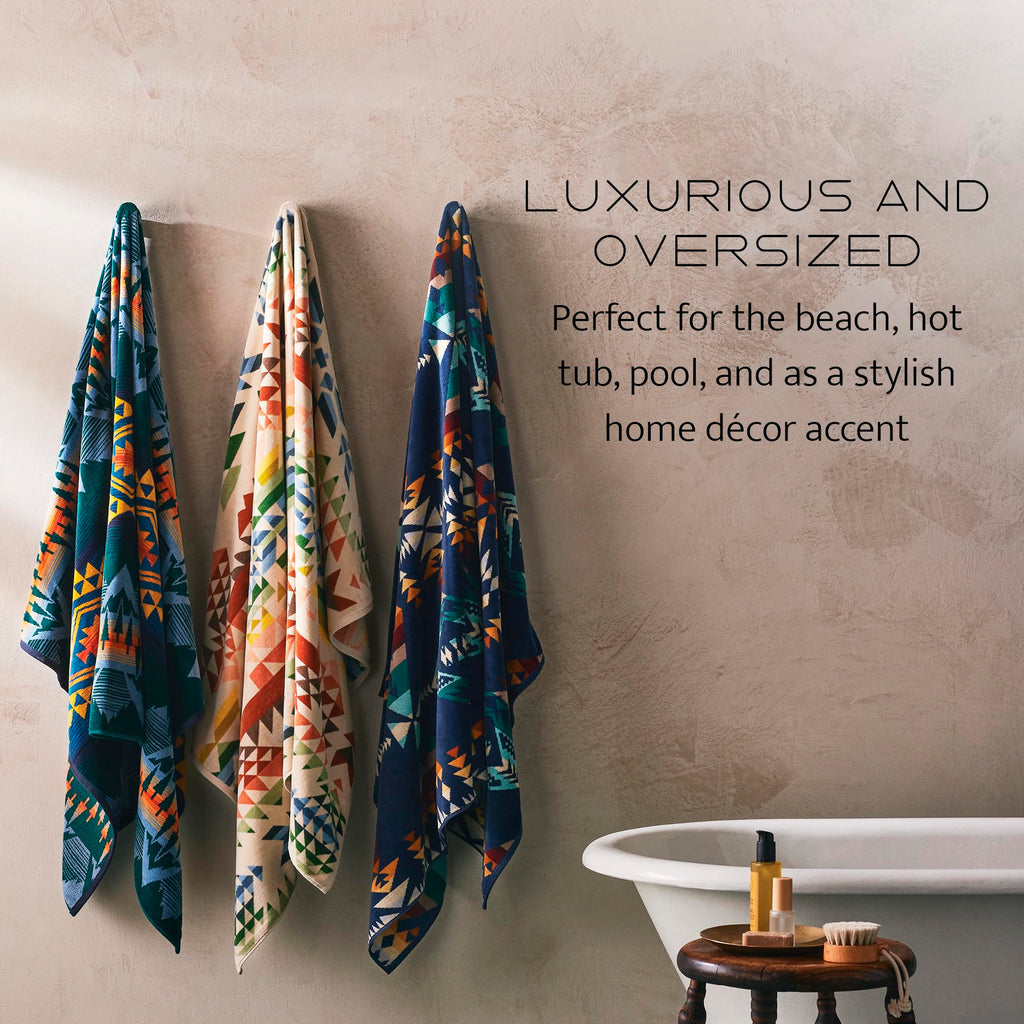 Pendleton Oversized Jacquard Spa Towels, 40 x 70 inches Bath Towels, 100% Cotton, Soft and Quick Dry for the Beach, Hot Tub, Pool - Highland Peak Aqua