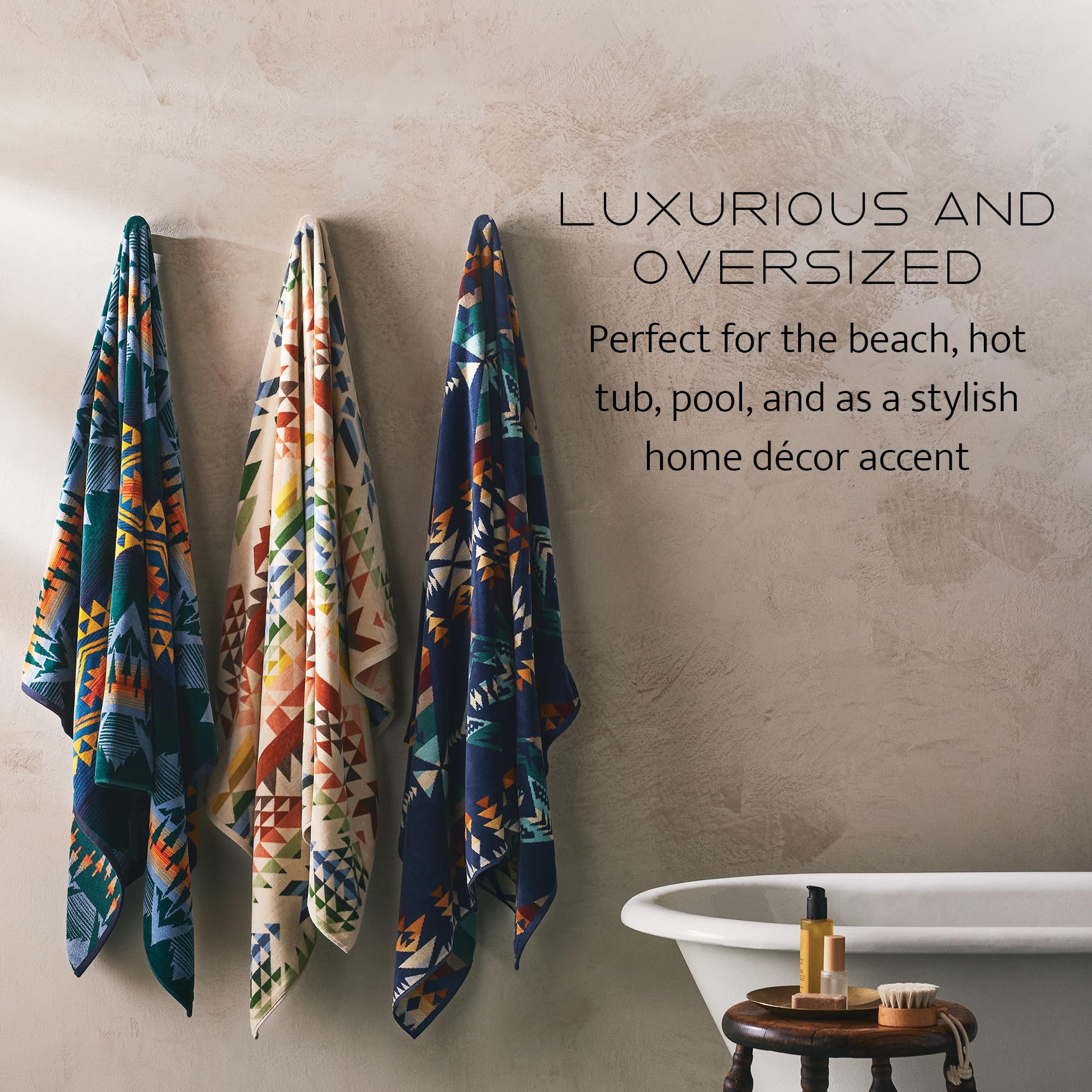 Pendleton Oversized Jacquard Spa Towels, 40 x 70 inches Bath Towels, 100% Cotton, Soft and Quick Dry for the Beach, Hot Tub, Pool - Highland Peak Aqua