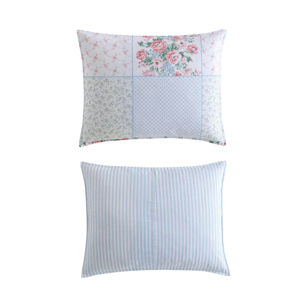 Laura Ashley - Duvet Set, Super Soft & Cozy Bedding, Includes Matching Shams & Bonus Throw Pillow Covers, Coquette Room Decor (Hope Patchwork Blue, Twin)