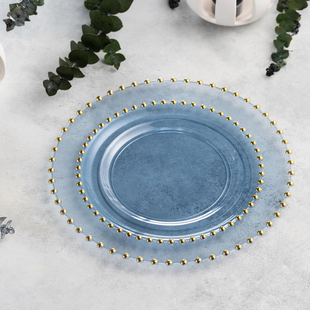 PLASTICPRO 32 Piece Combo Plastic Dinner Plates Disposable Plastic Fancy Heavy Duty Party Dishes 7 inch and 10 inch, Black and Gold Beaded