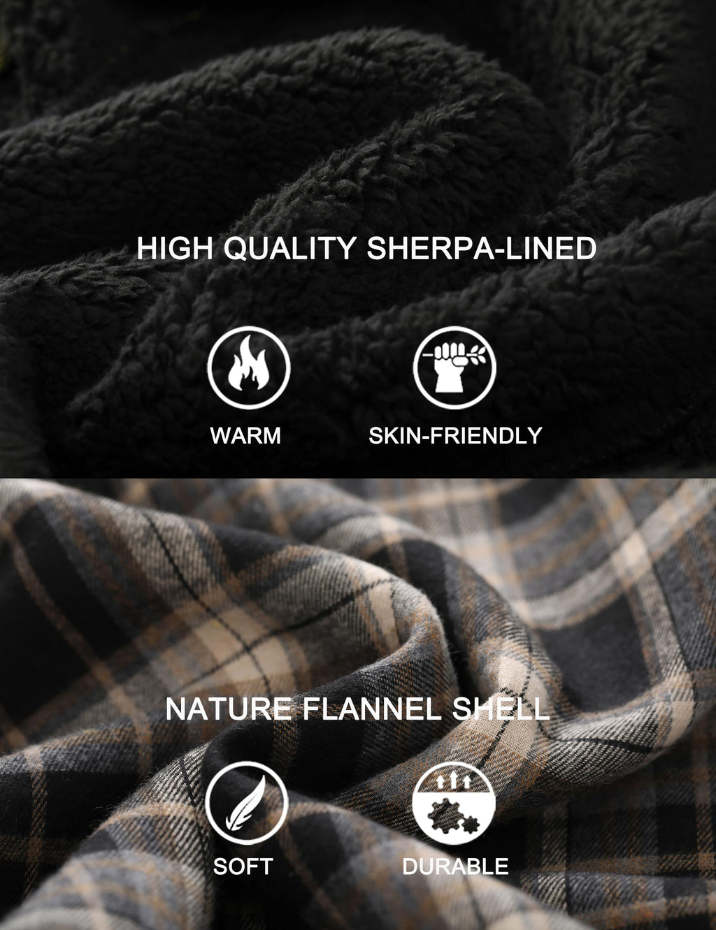 Men's Flannel Plaid Hooded Jackets Full Zip Sherpa Fleece Lined Hoodies Fashion Warm Coat