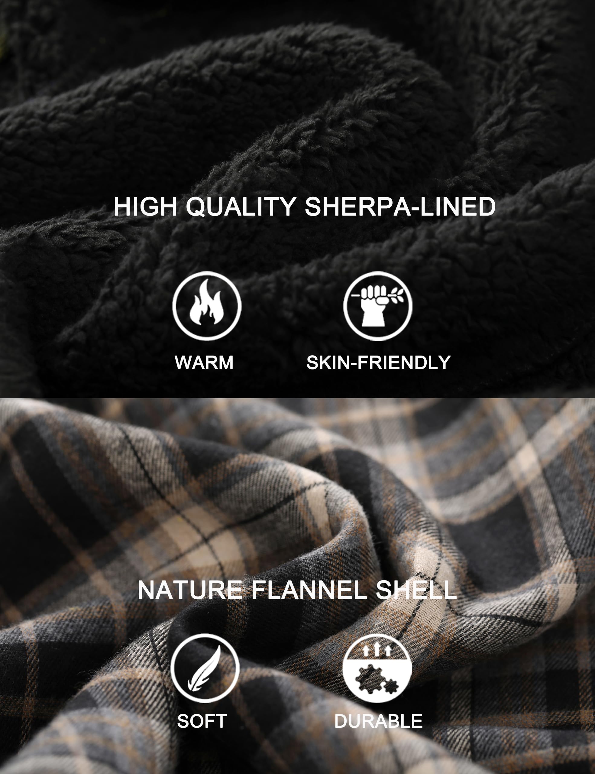 Men's Flannel Plaid Hooded Jackets Full Zip Sherpa Fleece Lined Hoodies Fashion Warm Coat