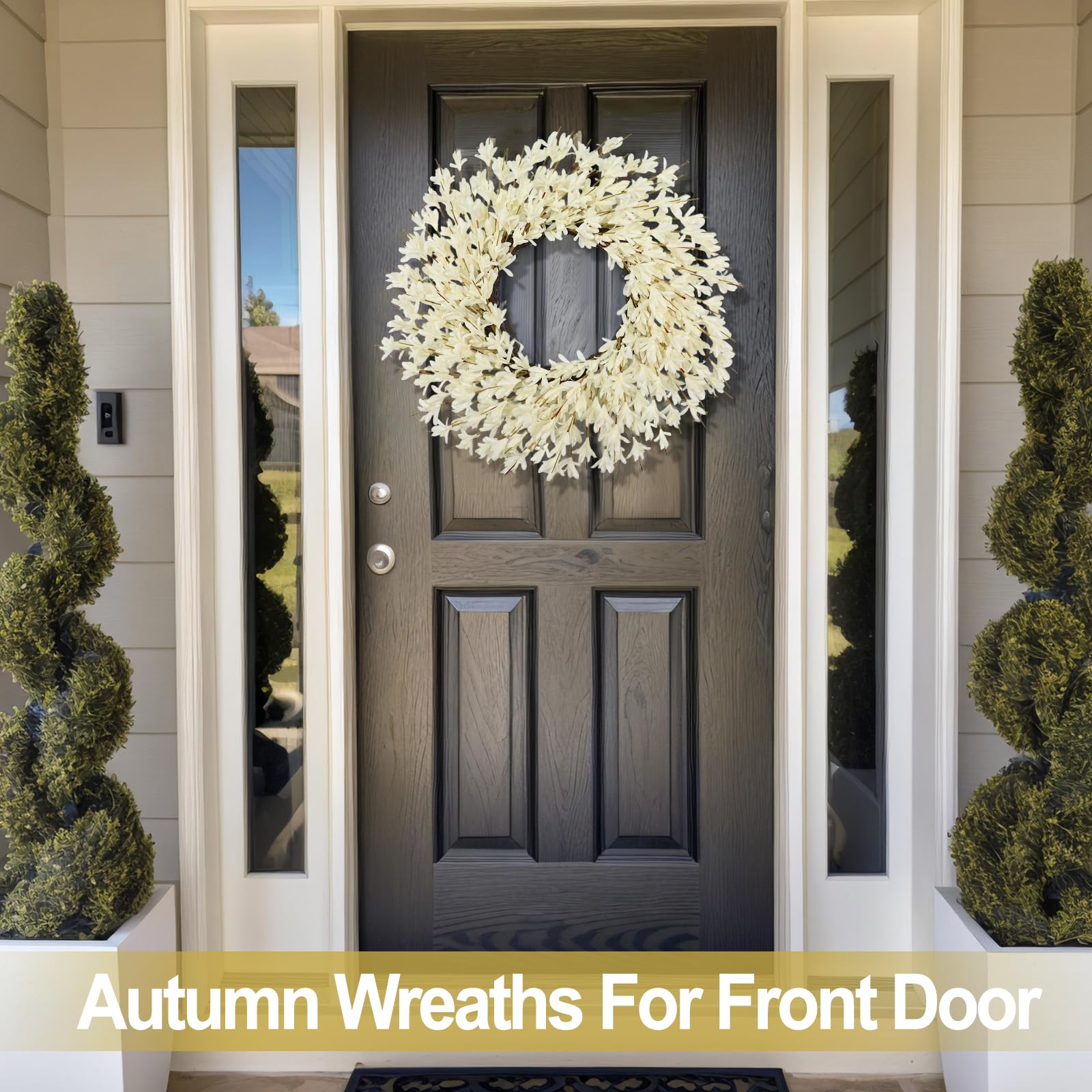 26 Inch Realistic Fall Wreaths for Front Door Outside Autumn Wreath Outdoor Indoors Fall Decorations for Home Thanksgiving Halloween Holiday Decorations Clearance for Wall Porch Door (Fall Color)