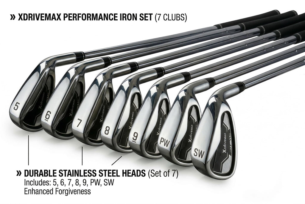 XDriveMax 15-Piece Golf Clubs Men Complete Golf Club Set - Beginner Golf Clubs Set for Men Right Handed - Forged Titanium 10.5° Driver, 5-SW Stainless Steel Irons, Putter & Stand Bag - Mens Golf Set