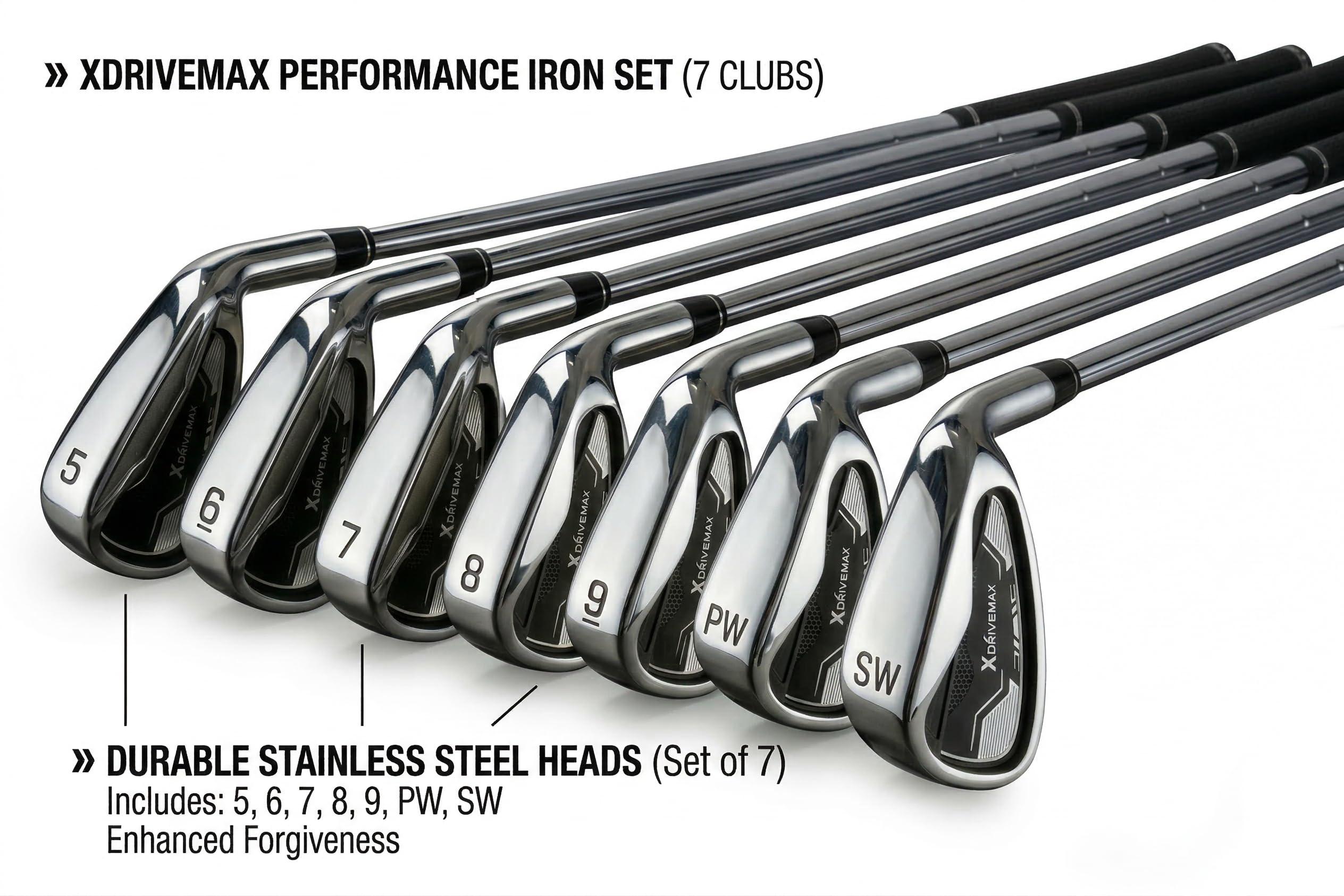 XDriveMax 15-Piece Golf Clubs Men Complete Golf Club Set - Beginner Golf Clubs Set for Men Right Handed - Forged Titanium 10.5° Driver, 5-SW Stainless Steel Irons, Putter & Stand Bag - Mens Golf Set