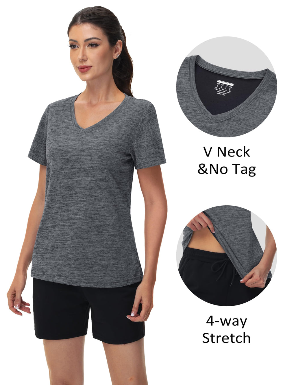 MAGCOMSEN Workout Tops for Women UPF 50+ Quick Dry Short Sleeve Sun Protection V-Neck Shirts Lightweight Hiking T Shirts