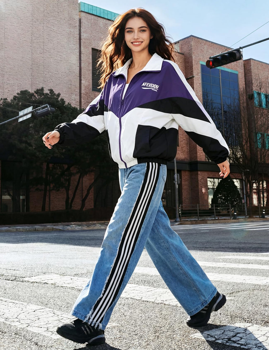 Wyeysyt Women Windbreaker Jacket Y2k Varsity Jackets Oversized Vintage 90s Jacket
