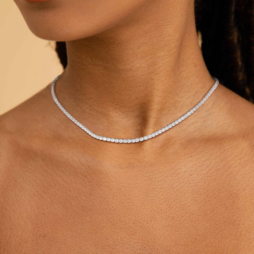 Robaice Tennis Necklace for Women, 14K Gold/Silver Plated Rhinestone Choker Necklace for Women, Dainty Cubic Zirconia Cut Faux Diamond Chain