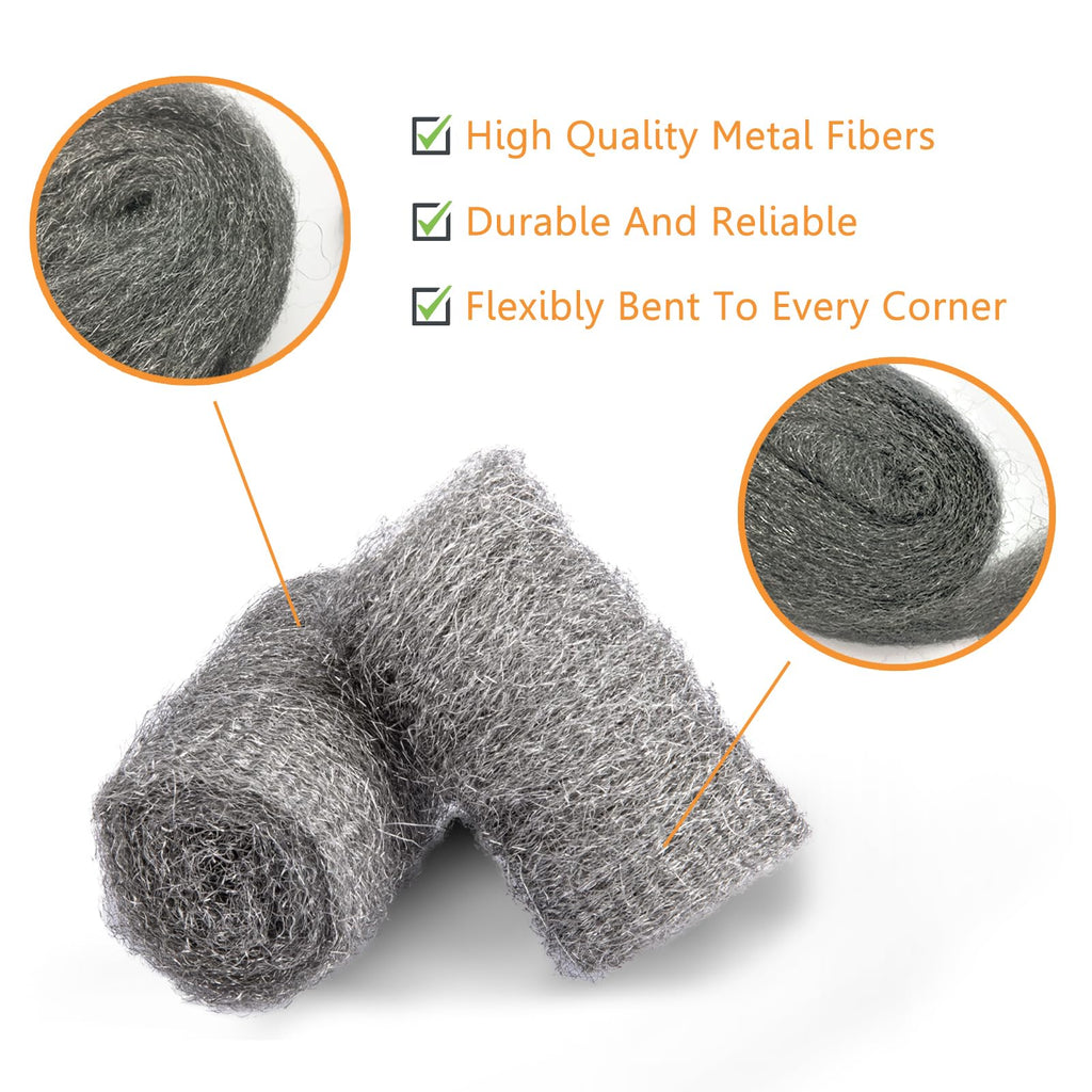 Steel Wool Mice Control, 2 Pack 3" x10 Ft Hole Filler, Gap Blocker, Barrier, Protect Against Animals in Holes, Siding, Pipeline, Vents for Garden, House, Garage