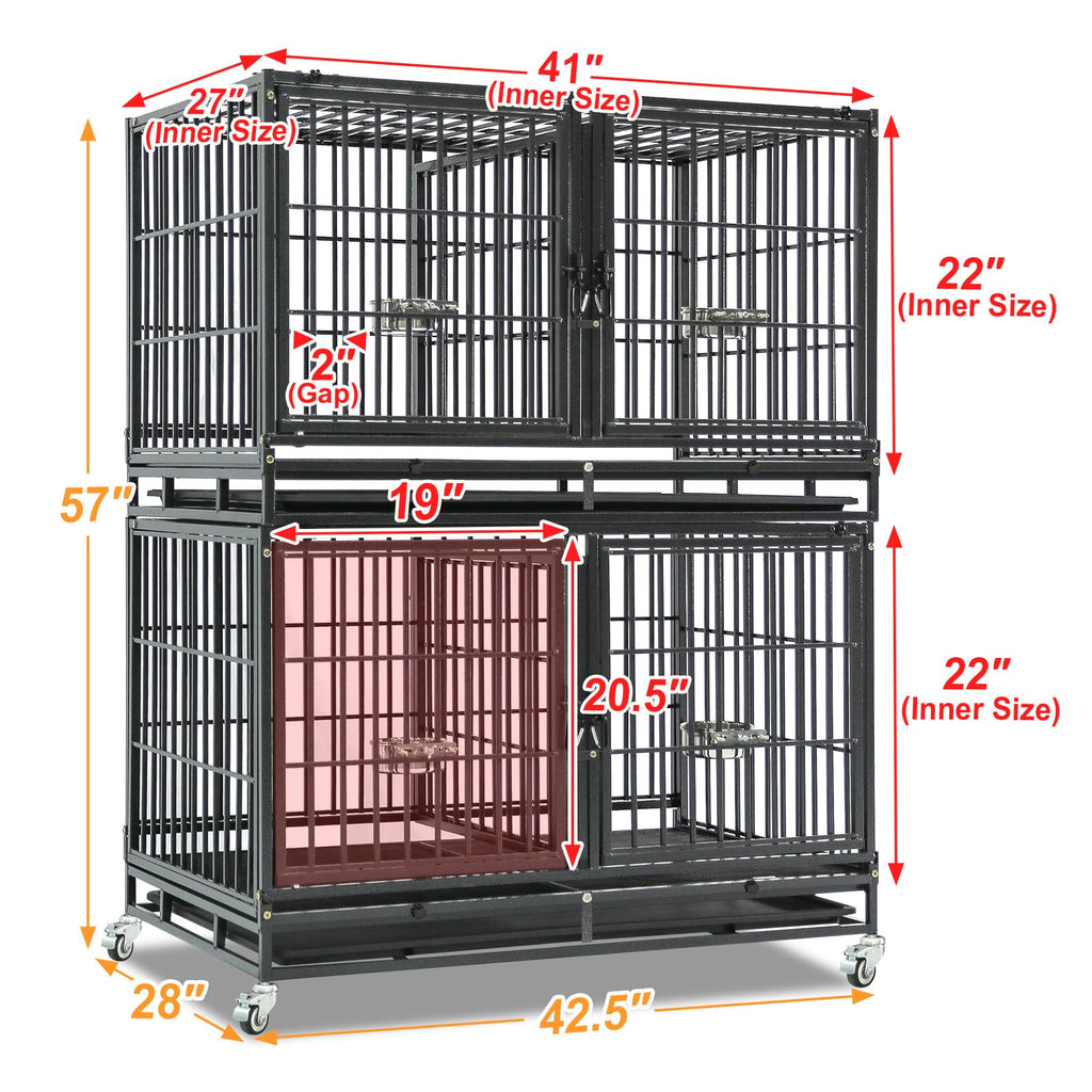 Homey Pet 37 inch Stackable Heavy Duty Dog Crate, Indestructible Escape Proof Dogs Cage Kennel with Lockable Wheels, Removable Tray & Metal Grid, Double Doors for High Anxiety Medium/Small Dogs