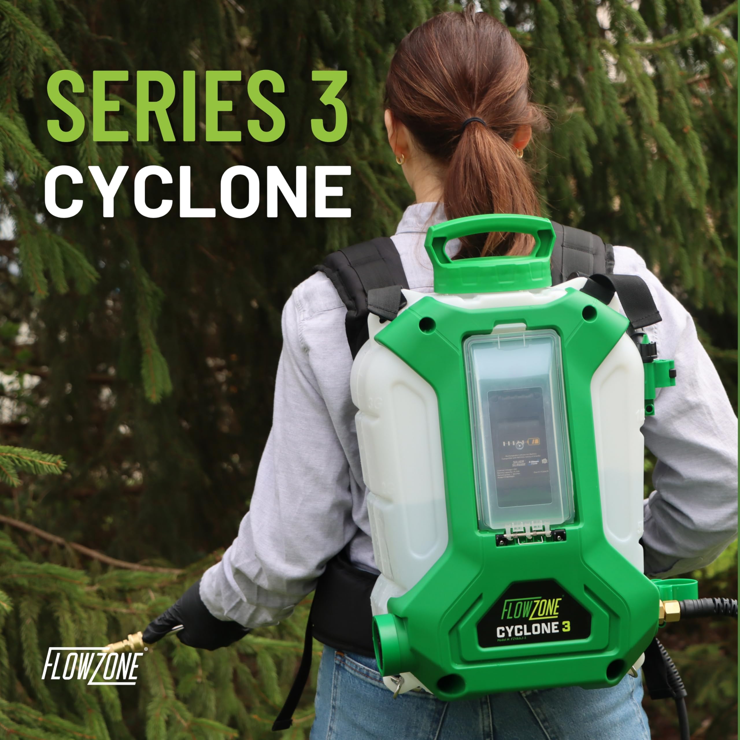 FlowZone Cyclone 3 Battery Powered Backpack Sprayer - Variable-Pressure 5-Position Electric Lawn & Garden Sprayer - 4 Gallon (Battery & Charger Included)