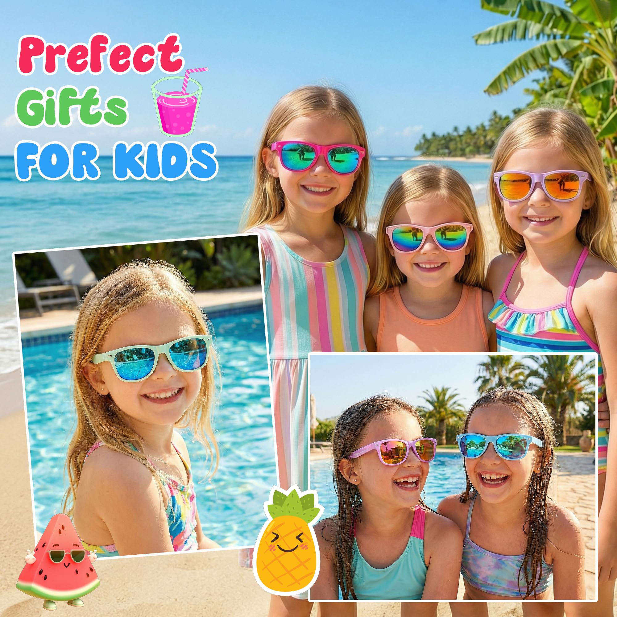 Kids Sunglasses Bulk, Kids Sunglasses Party Favors for Age 3-8, UV400 Protection Neon Kids Sunglasses Bulk for Boys Girls (12Pack-heart sunglasses)