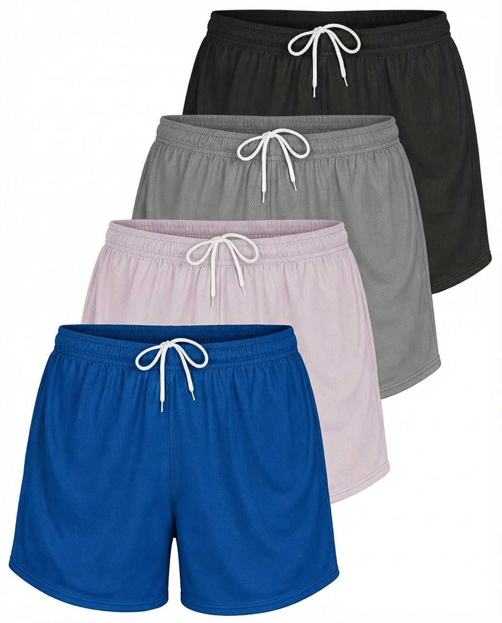 Real Essentials 4 Pack: Womens Active Athletic Performance Mesh Shorts with Pockets (Available in Plus Size)