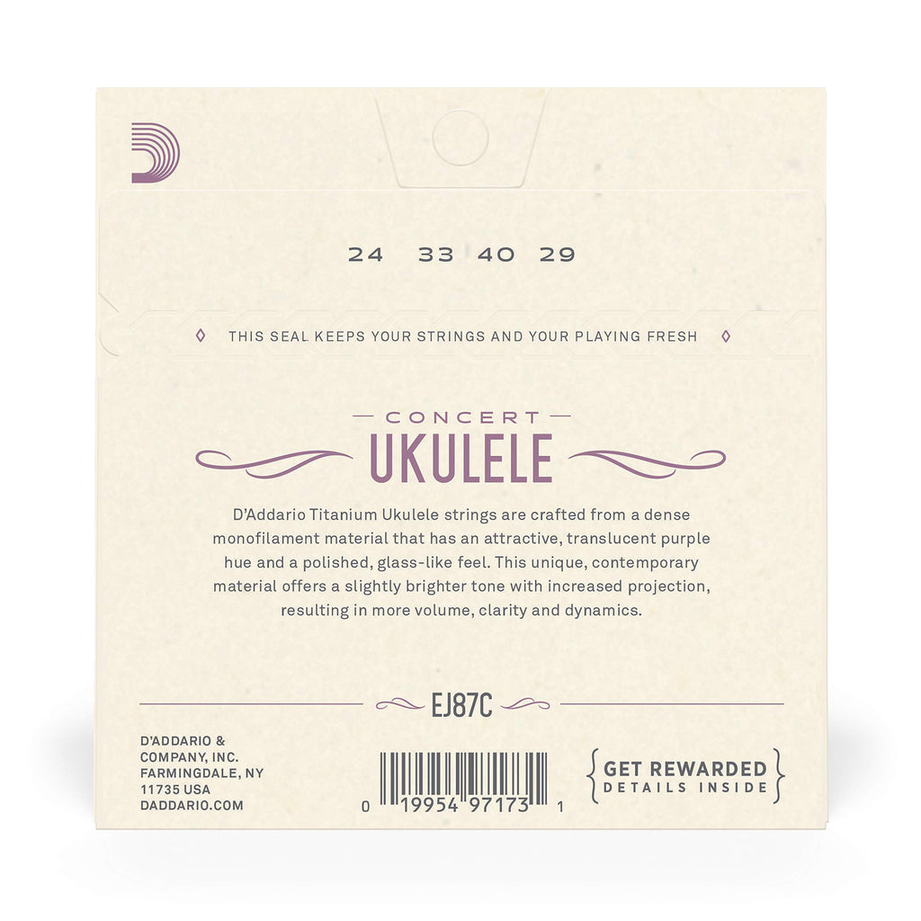D'Addario Baritone Ukulele Strings, Fluorocarbon, EJ99B, 4-String Set, Pack of 1