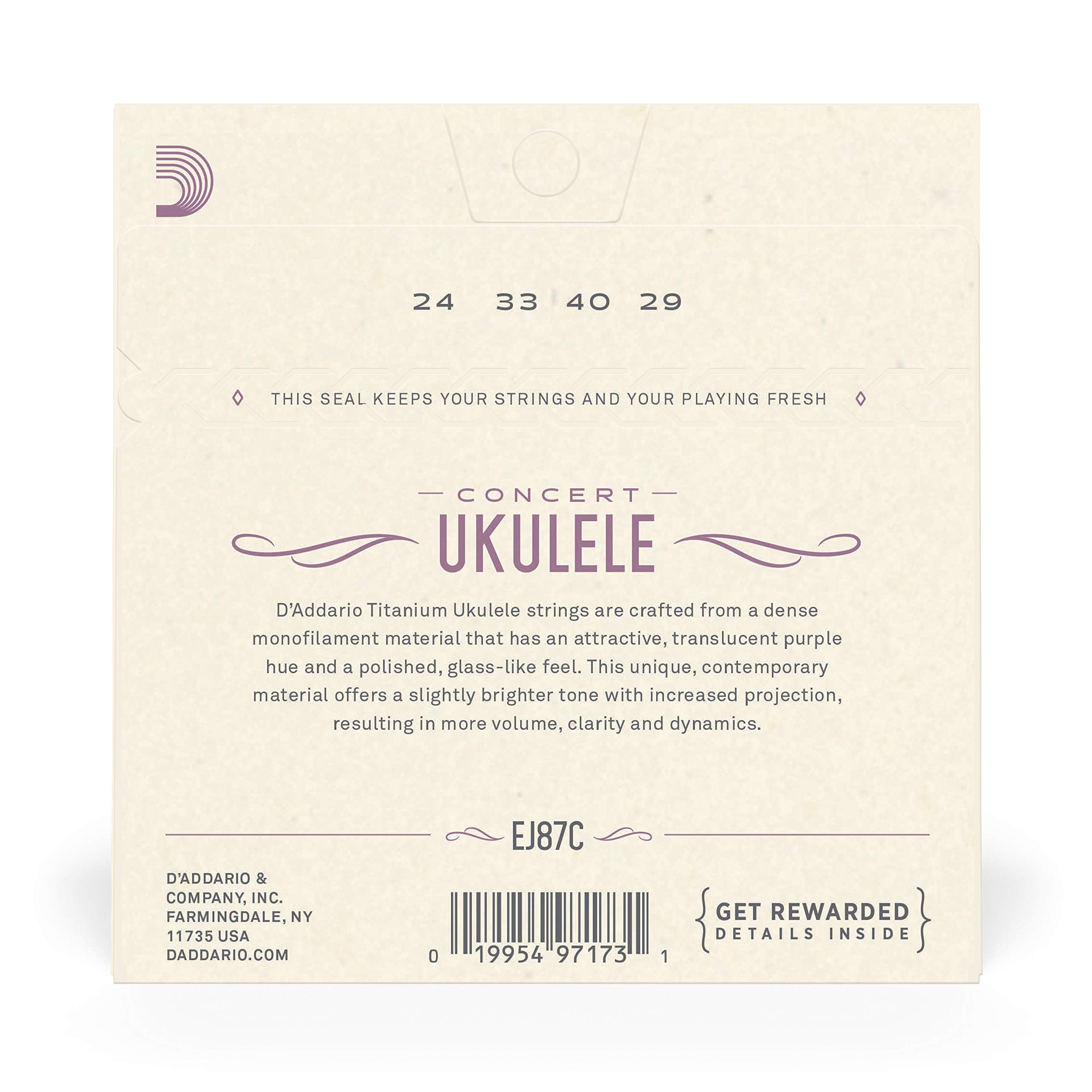 D'Addario Baritone Ukulele Strings, Fluorocarbon, EJ99B, 4-String Set, Pack of 1