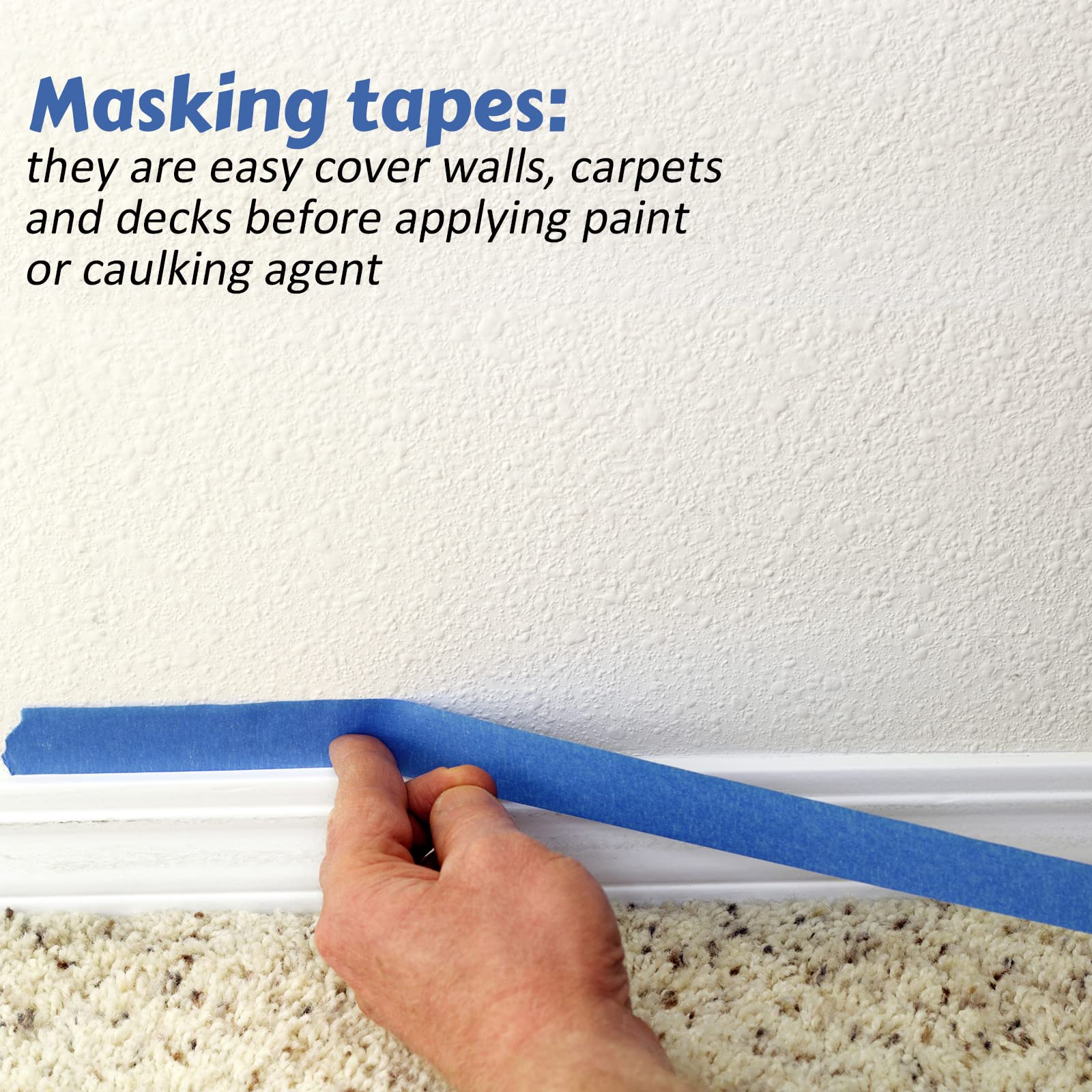 Fainne 12 Rolls Blue Painters Tape Bulk Multi Pack Safe Paint Paper Masking Tape for Wall Painting Decoration Supplies (Blue,1 Inch X 55 Yards)