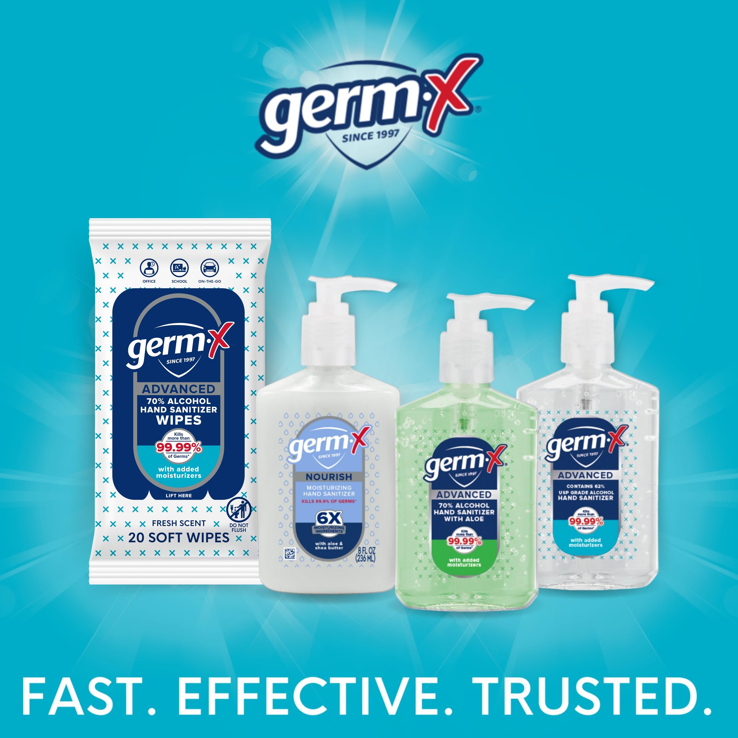 Germ-X Advanced Hand Sanitizer, 2 Fl Oz (Pack of 6), Less Drying Moisturizing Clear Gel, No Rinse Formula, Mini Travel Size for On-The-Go