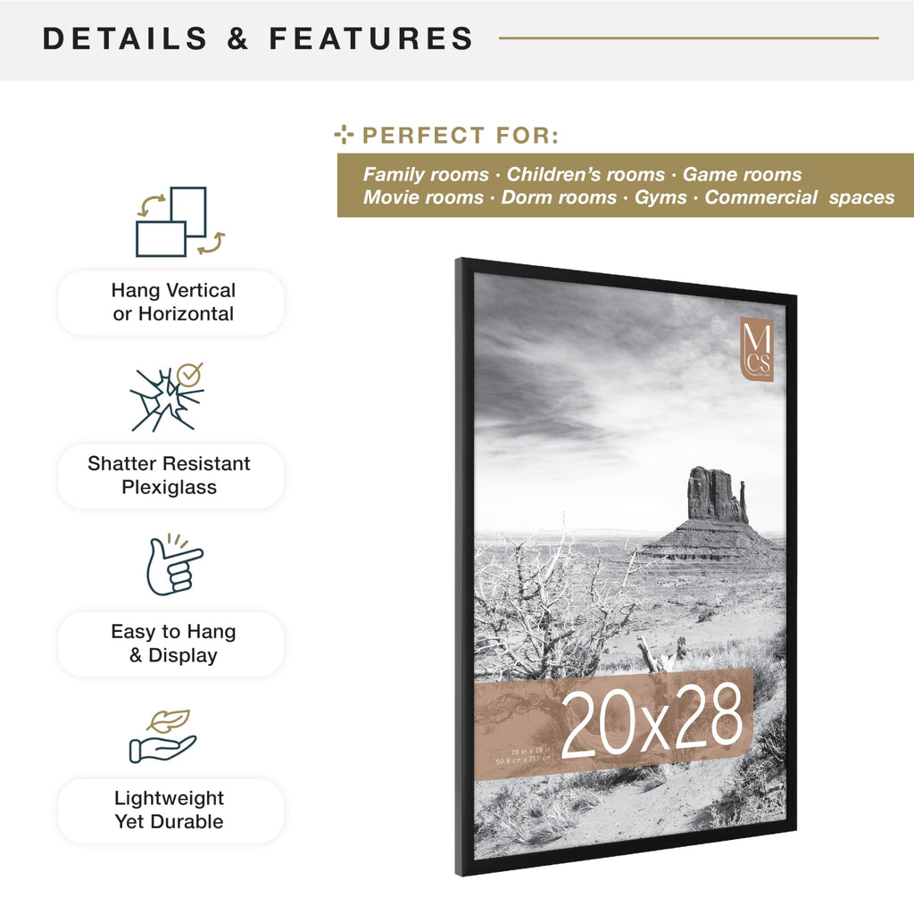 MCS Everline Collection 14x20 Matted Poster Frame with 11x17 Picture Display, Black Vertical & Horizontal Wall Hanging Large Frame for Photos, Posters & Art Prints (1-Pack)