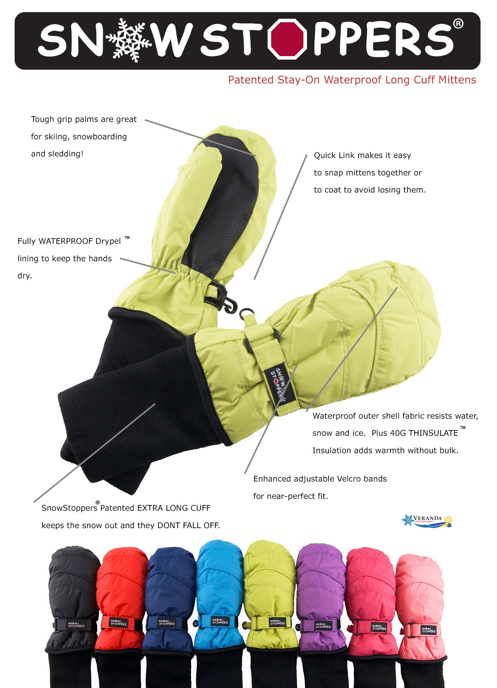 SnowStoppers Kids Waterproof Long Cuff Winter Mittens