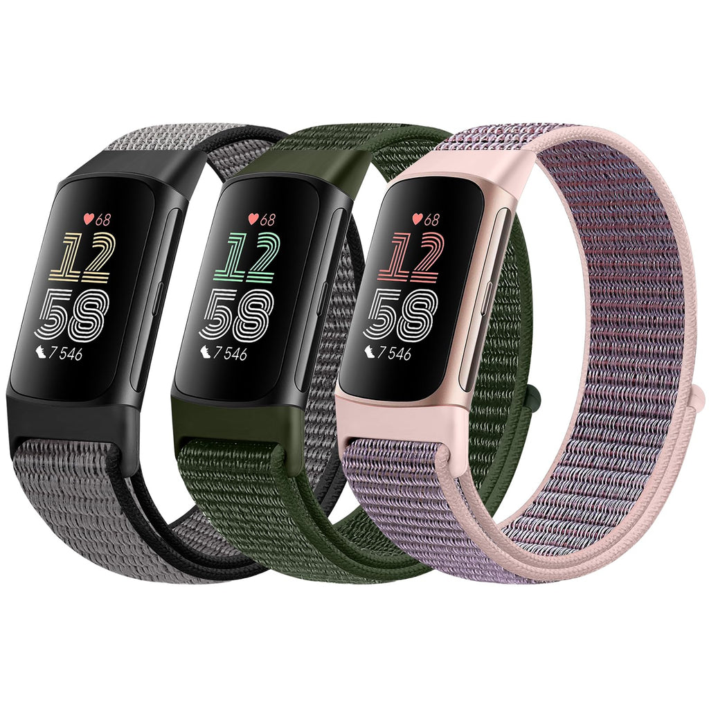 Sport Loop Nylon Watch Bands Compatible with Fitbit Charge 6/5, Adjustable Breathable Replacement Soft Nylon Loop Wristband for Women/Men