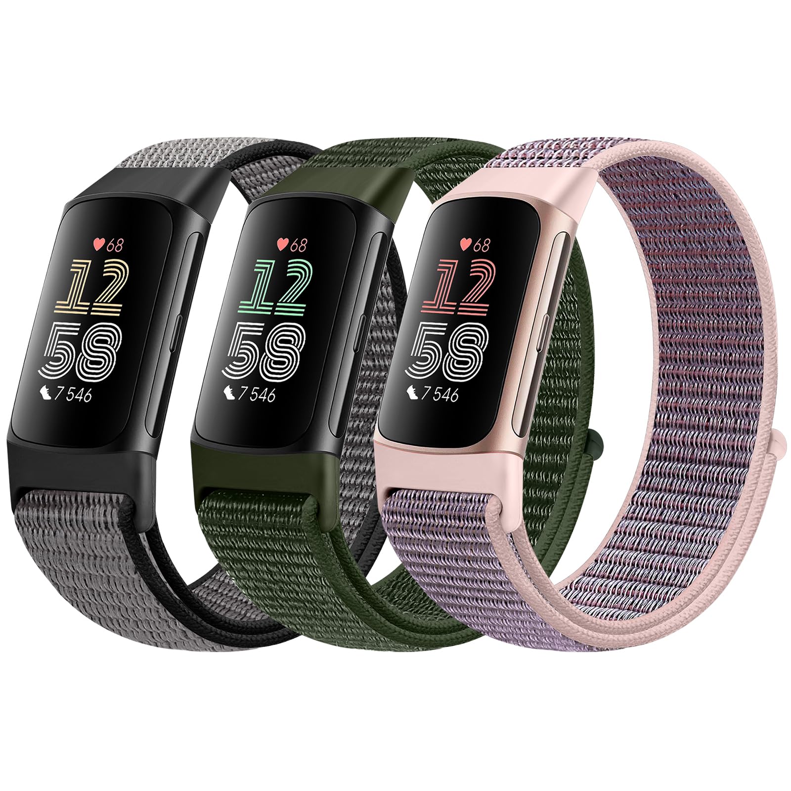 Sport Loop Nylon Watch Bands Compatible with Fitbit Charge 6/5, Adjustable Breathable Replacement Soft Nylon Loop Wristband for Women/Men