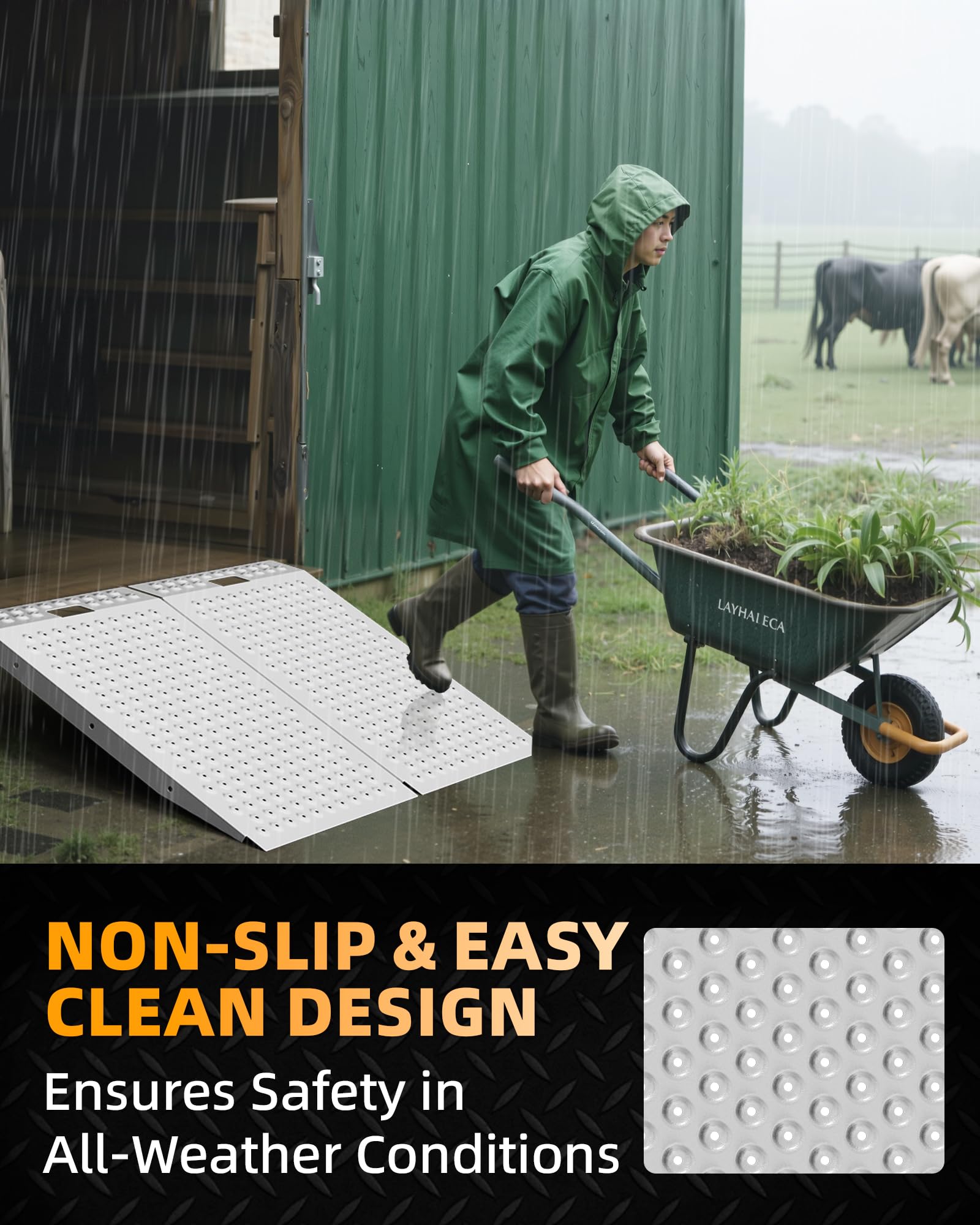 VNN 29" x 24" Shed Ramp for Riding Mower - 750 LB Capacity Shed Ramps, Anti-Slip Punch Plate Ramp for ATV, Motorcycles, Garages & Barns (1PC,Black, Alloy)