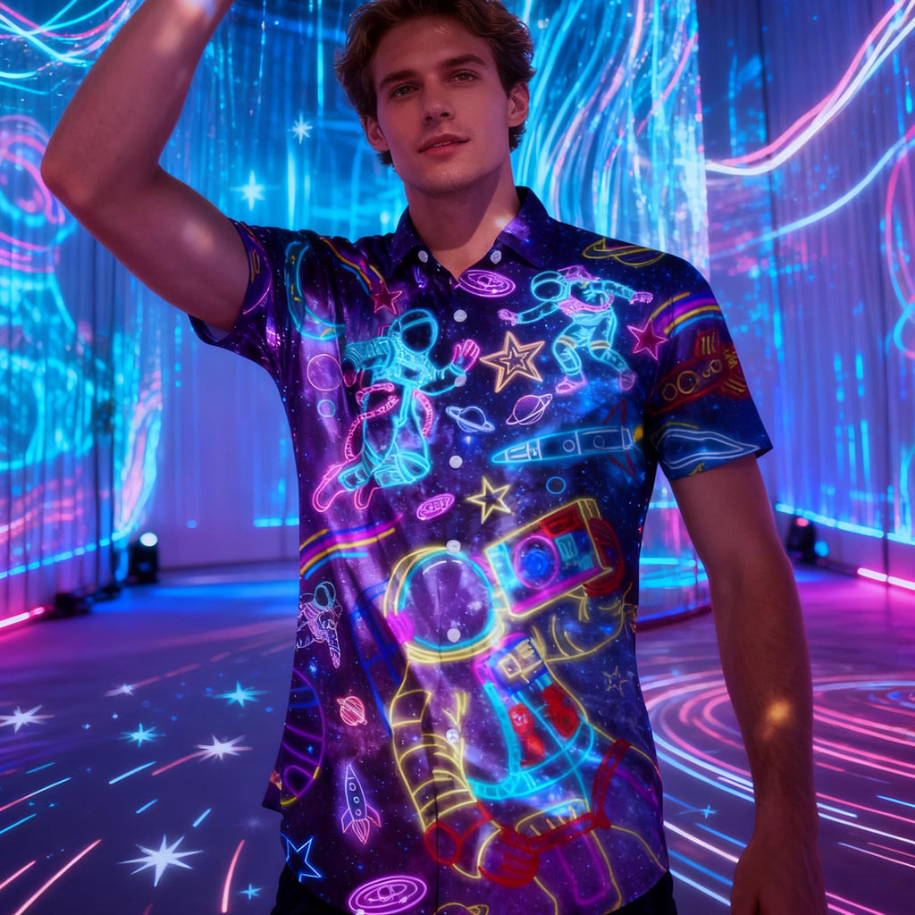 Fanient Mens Hawaiian Shirt Summer 3D Print Casual Short Sleeve Button Down Graphic Aloha Dress Shirts