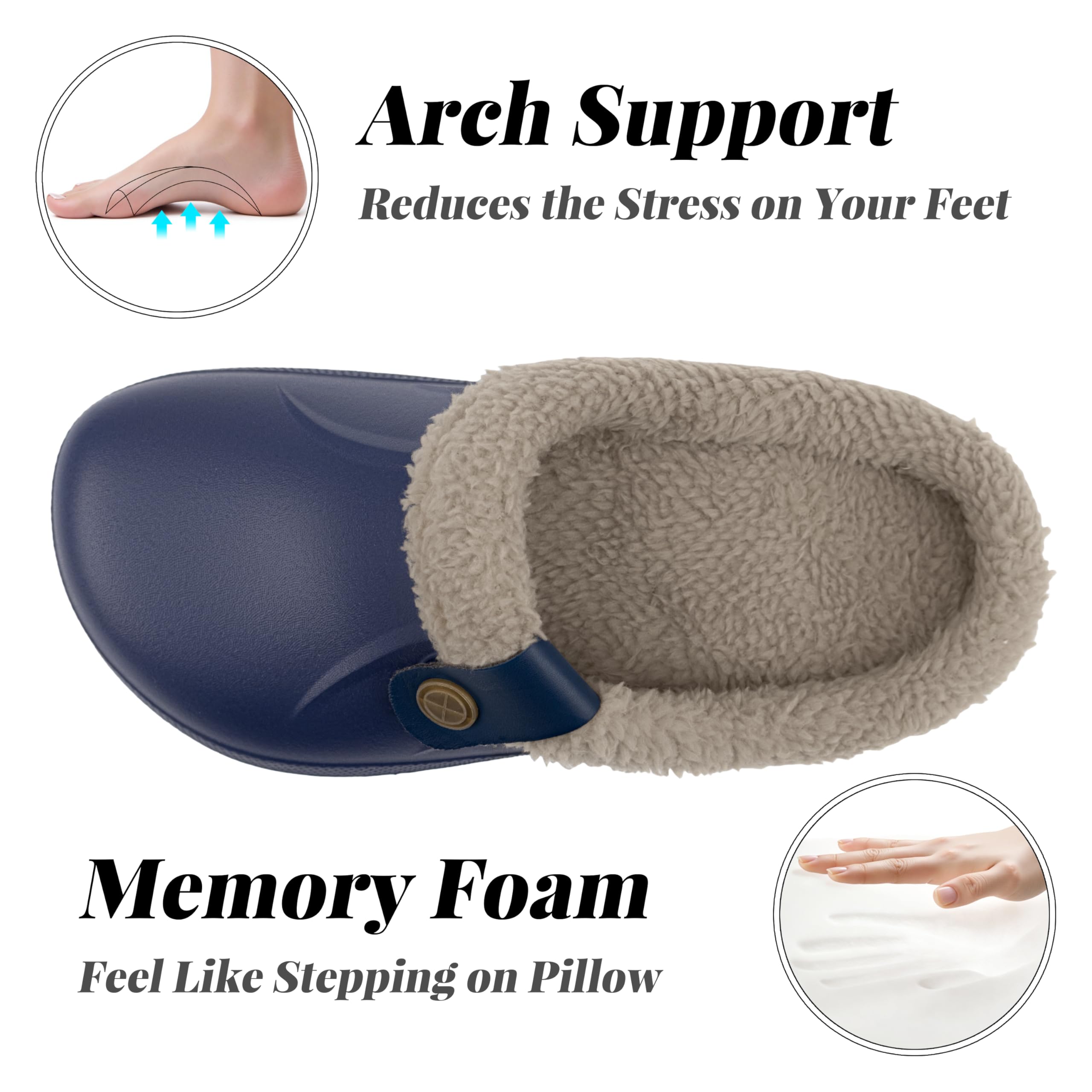 ChayChax Women and Men Fur Lined Clogs Memory Foam Warm Fuzzy Slippers Winter Waterproof Indoor Outdoor Slipper