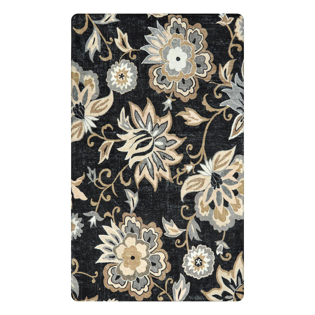 Lahome Floral Washable Area Rugs - 2x3 Non-Slip Small Entryway Rug Indoor, Throw Stain Resistant Kitchen Rugs Soft Black Paisley Print Bathroom Mats DoorMat Carpet for Bedroom Laundry Living Room Sink