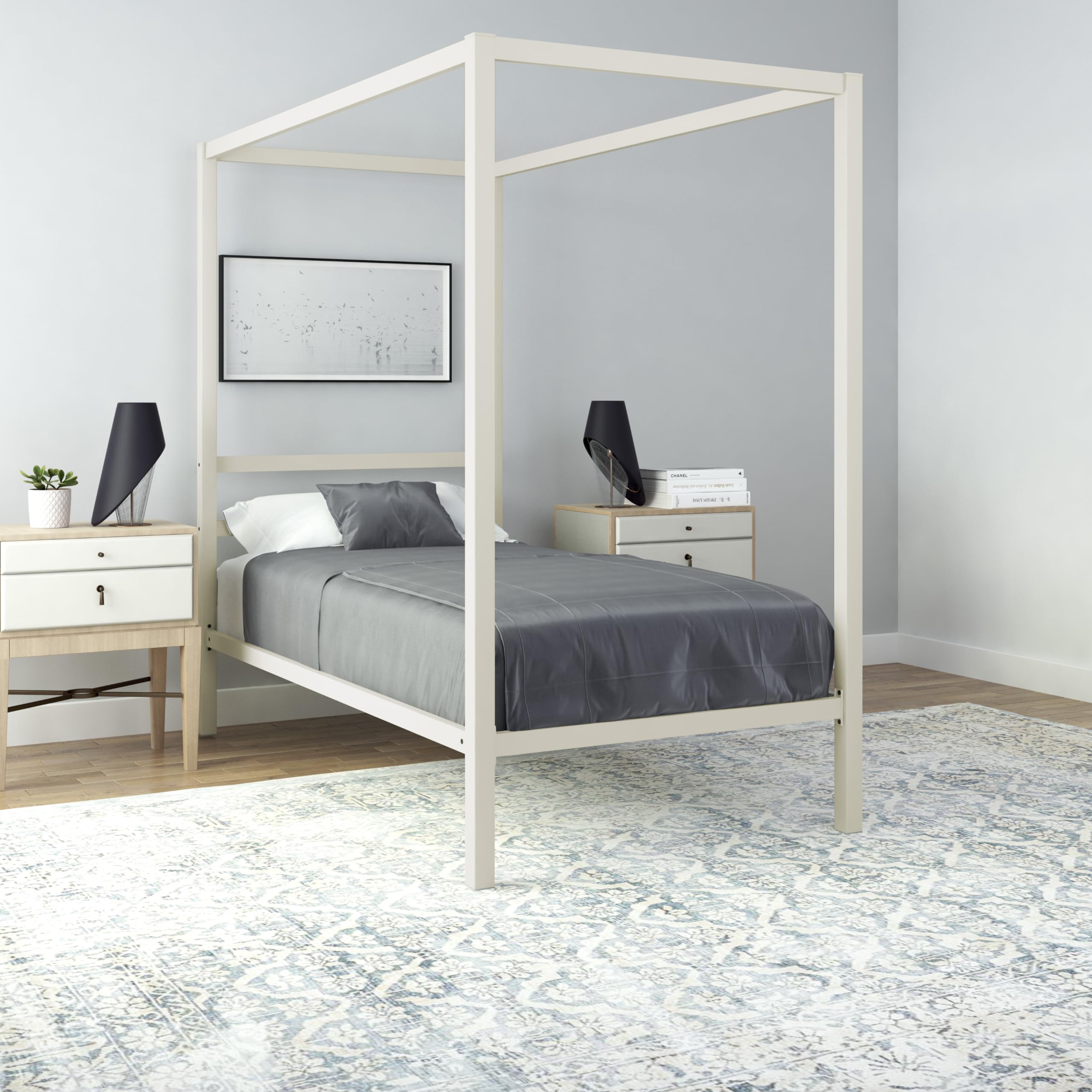 DHP King Metal Canopy Bed, Modern Design with Built-In Headboard, Sturdy Frame, No Box Spring Needed, Gunmetal Gray