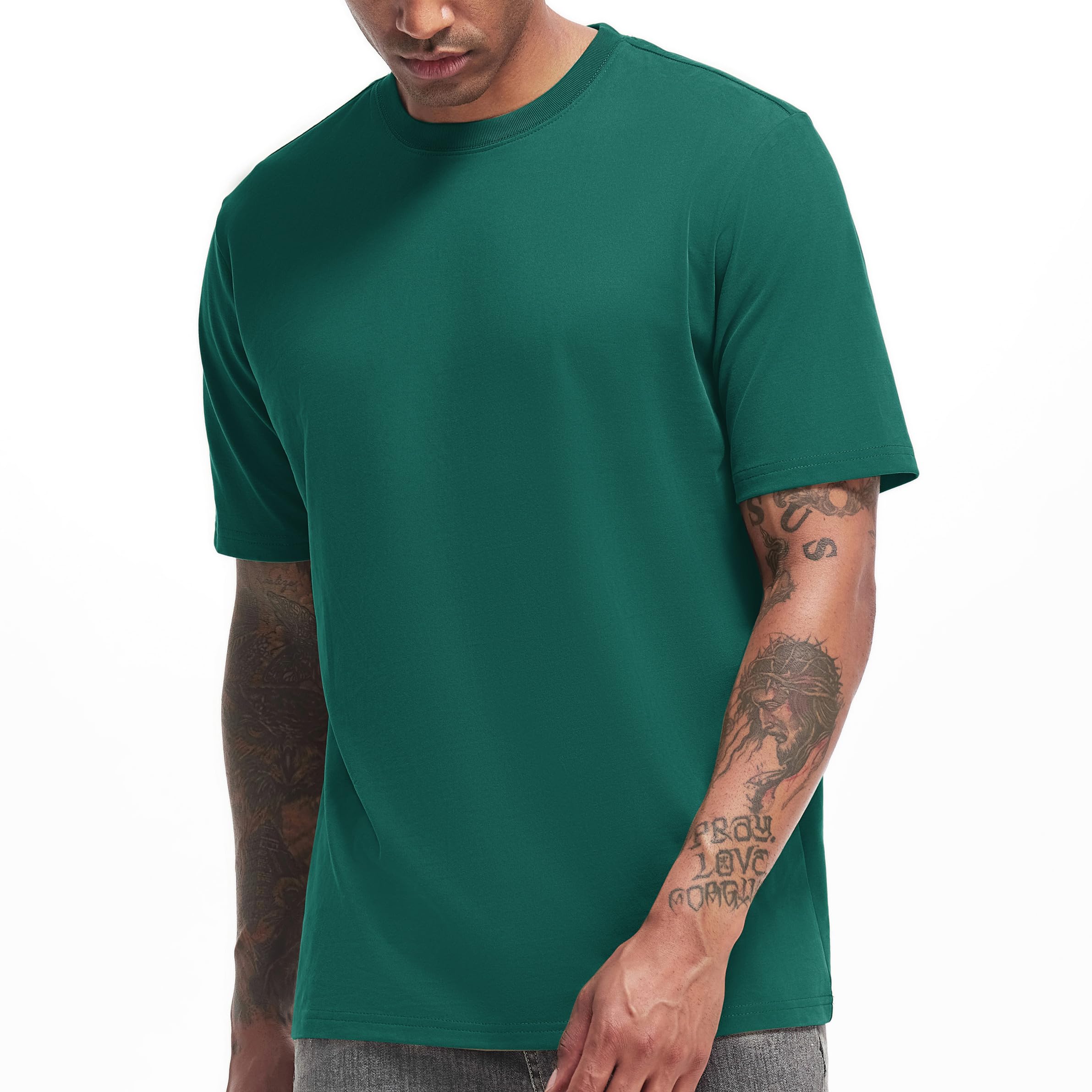 VEIISAR Men's Heavy Weight Crew Neck T-Shirt Mens Premium Cotton Tee - Pre Shrunk S-3XL