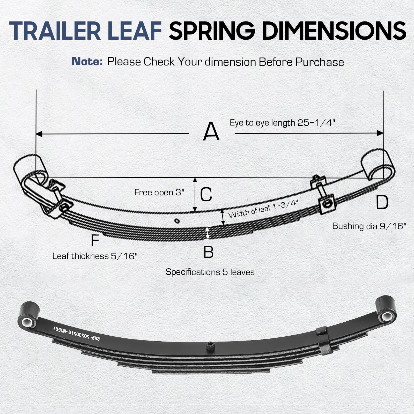 2 Pieces of Replacement for SW4B 4 Leaf Trailer Leaf Spring, 3500lb Single Trailer Axle Suspension Kit, 25-1/4" Length with 1750lb Capacity Double Eyes Leaf Springs and U-Bolt