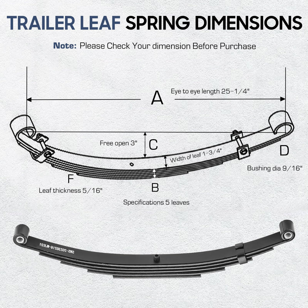 2 Pieces of Replacement for SW4B 4 Leaf Trailer Leaf Spring, 3500lb Single Trailer Axle Suspension Kit, 25-1/4" Length with 1750lb Capacity Double Eyes Leaf Springs and U-Bolt